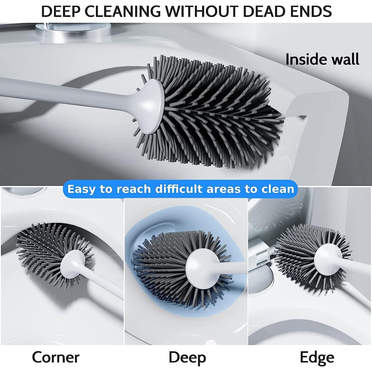 Pack of 2 Silicone Toilet Brush with Holder Stand, Bathroom Toilets Bowl Cleaning Brushes with Non-Slip Long Handle Wall Mounted Without Drilling Quick Drying Holder Set & Floor Free-Standing