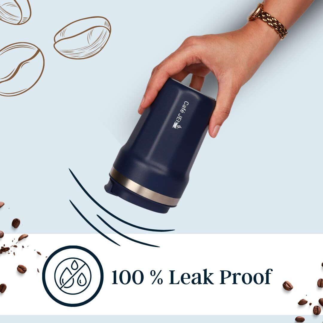 Cafe JEI Keep Your Brew Perfectly Insulated On-The-Go 380ml Insulated Coffee Travel Mug Leakproof Lid, Stainless Steel Thermos for Hot & Cold Drinks - Ideal Reusable Cup for Men and Women