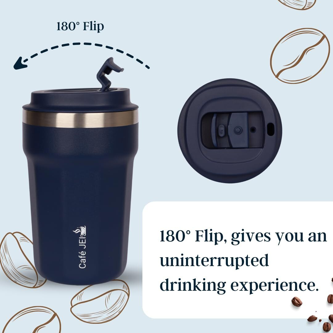 Cafe JEI Keep Your Brew Perfectly Insulated On-The-Go 380ml Insulated Coffee Travel Mug Leakproof Lid, Stainless Steel Thermos for Hot & Cold Drinks - Ideal Reusable Cup for Men and Women
