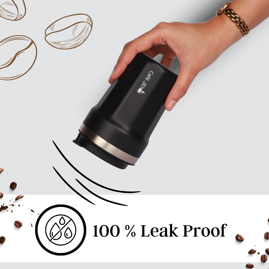 Cafe JEI Keep Your Brew Perfectly Insulated On-The-Go 380ml Insulated Coffee Travel Mug Leakproof Lid, Stainless Steel Thermos for Hot & Cold Drinks - Ideal Reusable Cup for Men and Women