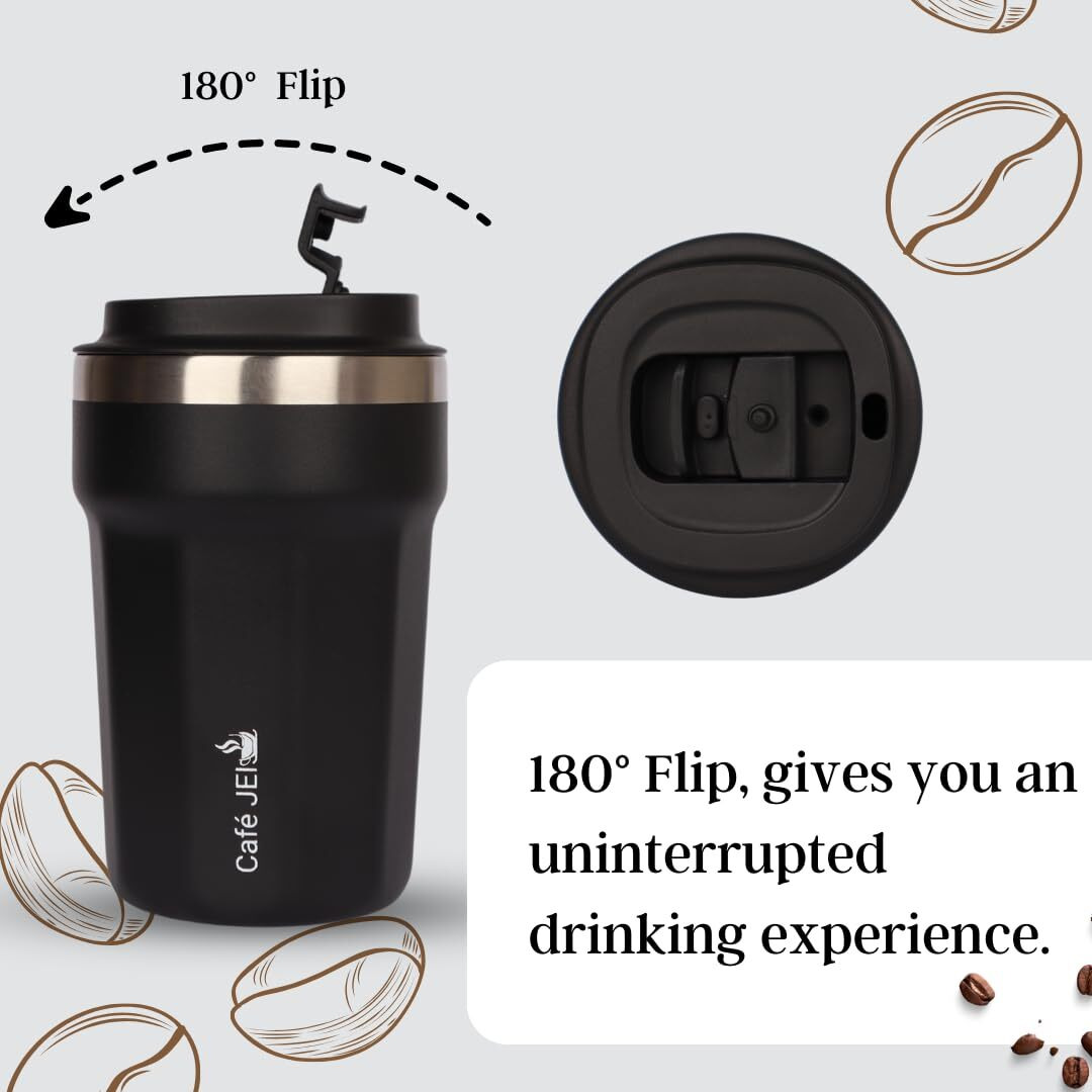 Cafe JEI Keep Your Brew Perfectly Insulated On-The-Go 380ml Insulated Coffee Travel Mug Leakproof Lid, Stainless Steel Thermos for Hot & Cold Drinks - Ideal Reusable Cup for Men and Women