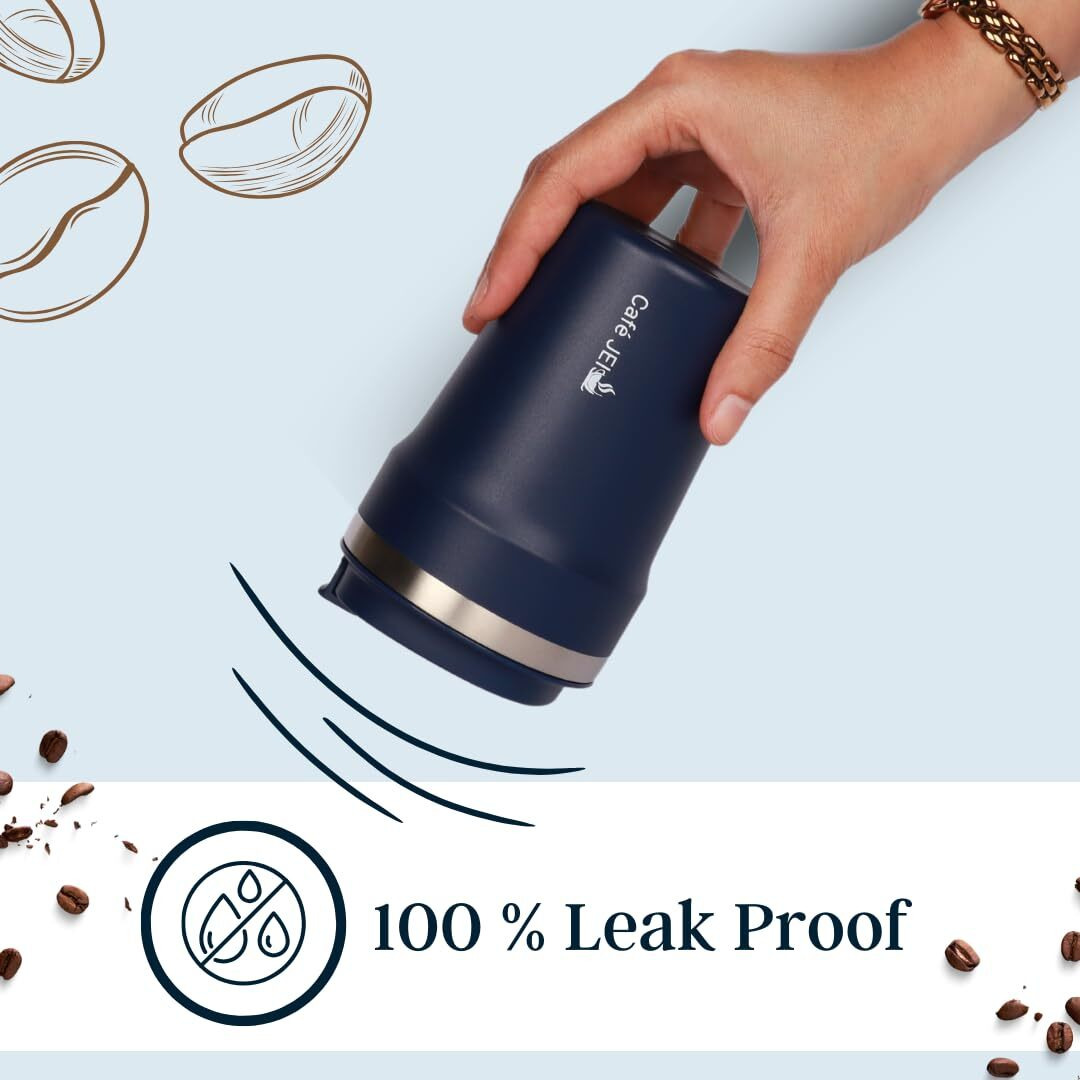 Cafe JEI Keep Your Brew Perfectly Insulated On-The-Go 380ml Insulated Coffee Travel Mug Leakproof Lid, Stainless Steel Thermos for Hot & Cold Drinks - Ideal Reusable Cup for Men and Women