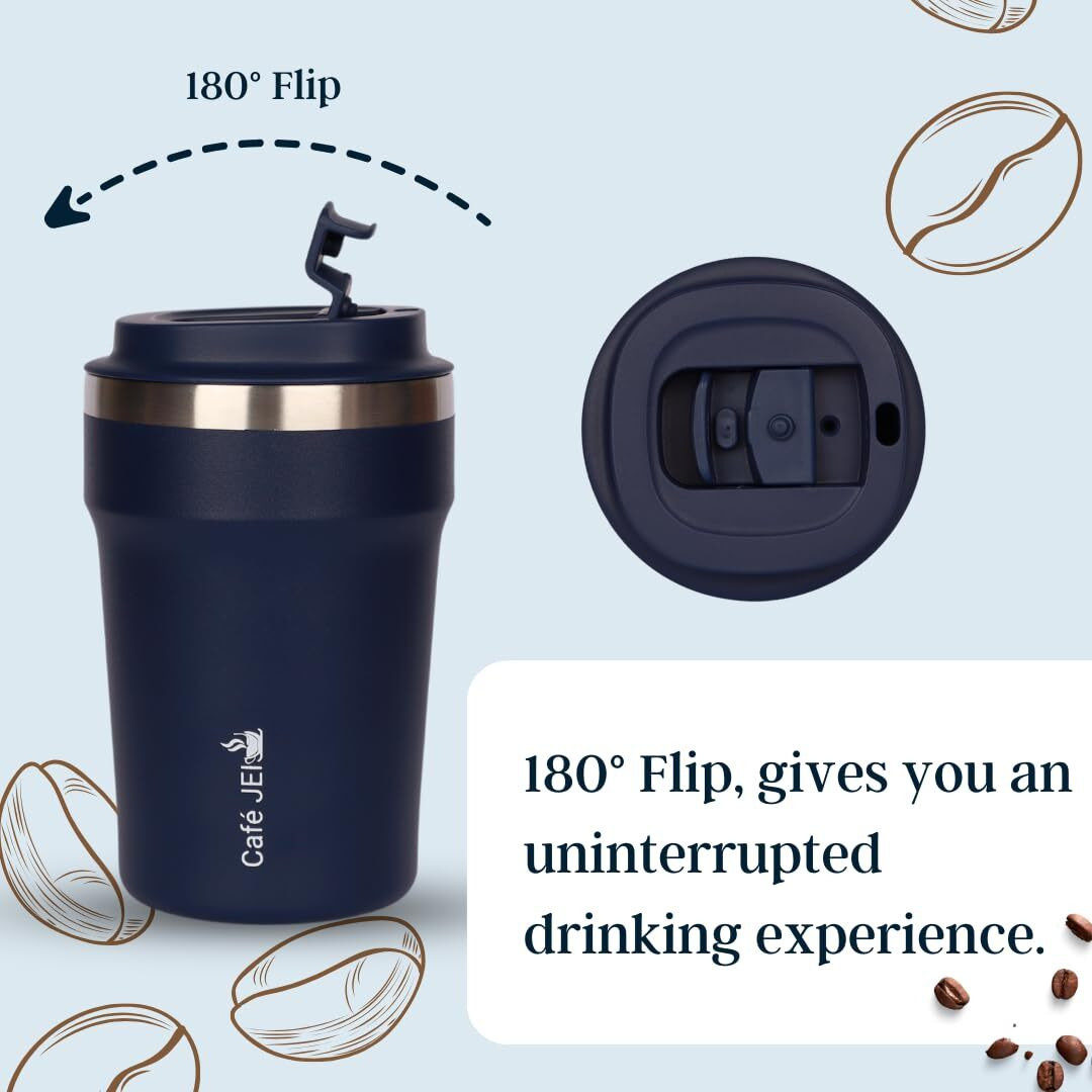 Cafe JEI Keep Your Brew Perfectly Insulated On-The-Go 380ml Insulated Coffee Travel Mug Leakproof Lid, Stainless Steel Thermos for Hot & Cold Drinks - Ideal Reusable Cup for Men and Women