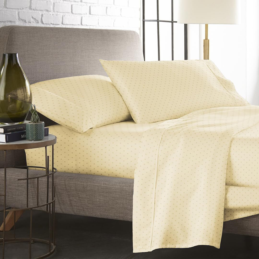 Blue Dahlia Swiss Dot Sateen Solid 300TC Cotton Deluxe Sheet Set with Pillow Cases (Single, Italian Straw)