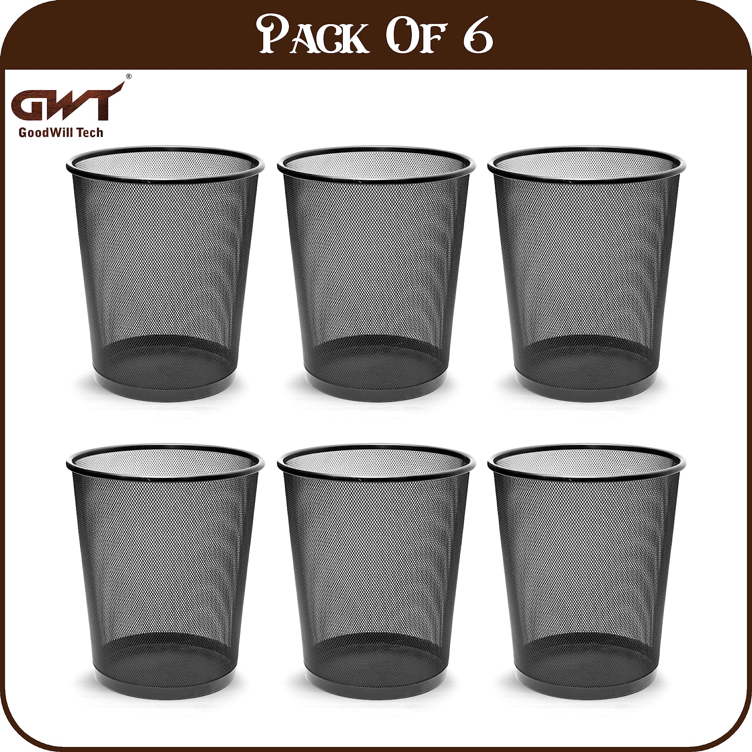 GoodWill Tech Mesh Dustbins, Pack of 6 (9.4L) Metal Mesh Recycling Bins Waste basket for Home/Office/Hospital/College/School -Black
