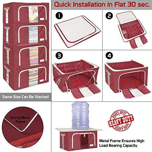 BlushBees Oxford Fabric Living Box - Wardrobe Organizer, Cloth Storage Bags with Zip - 55 L, Pack of 2, Polka Dots Red