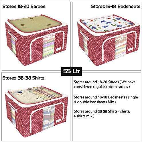 BlushBees Oxford Fabric Living Box - Wardrobe Organizer, Cloth Storage Bags with Zip - 55 L, Pack of 2, Polka Dots Red