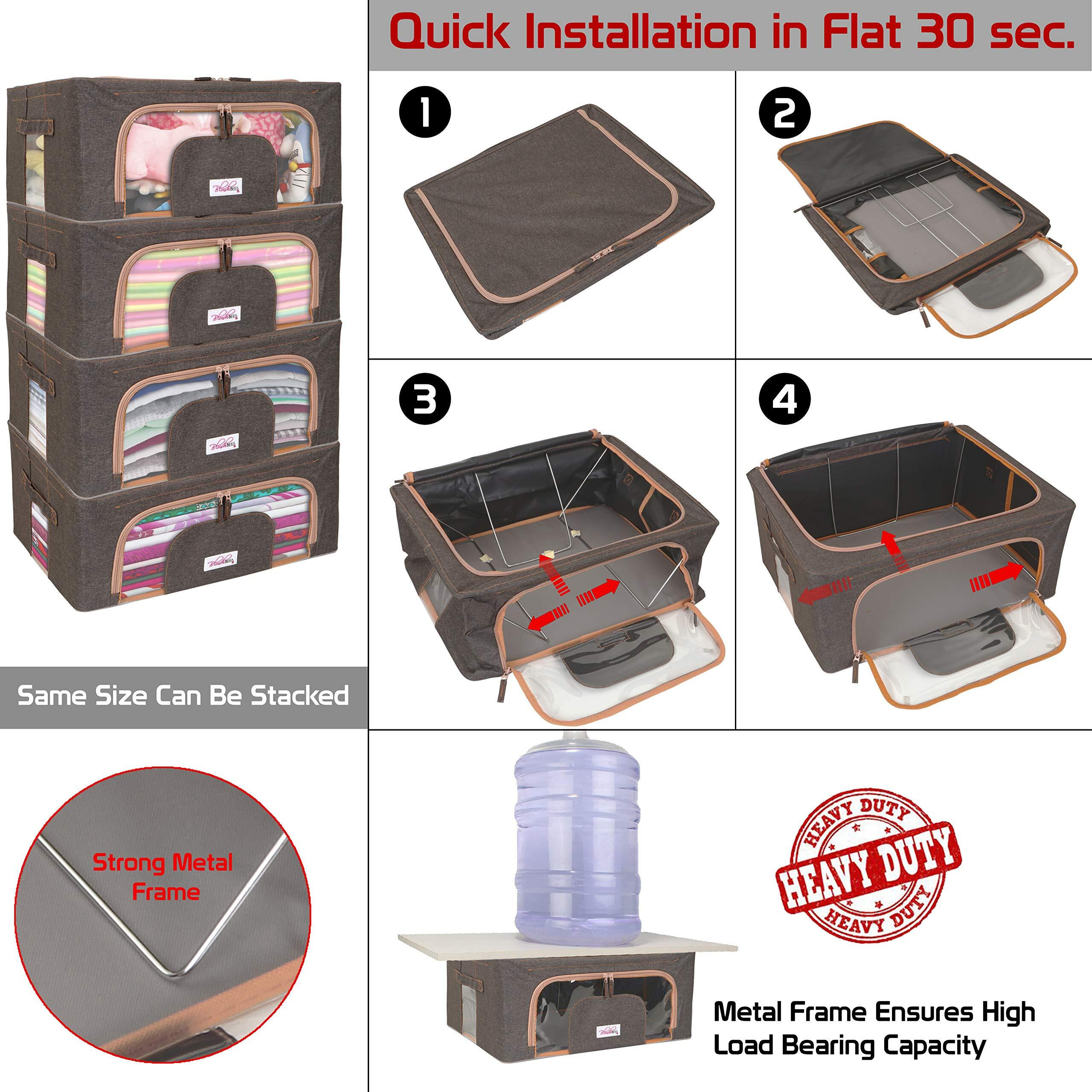 BlushBees Living Box - Foldable Storage Boxes for Clothes, Saree Cover Bags - 44 Litre, Pack of 4, Espresso Brown,Metal