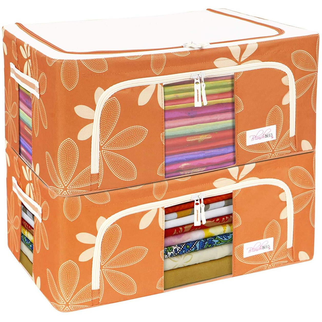 BlushBees Oxford Fabric Living Box - Closet Organizer Cloth Storage Boxes For Wardrobe - 44 Litre, Pack of 2, Orange