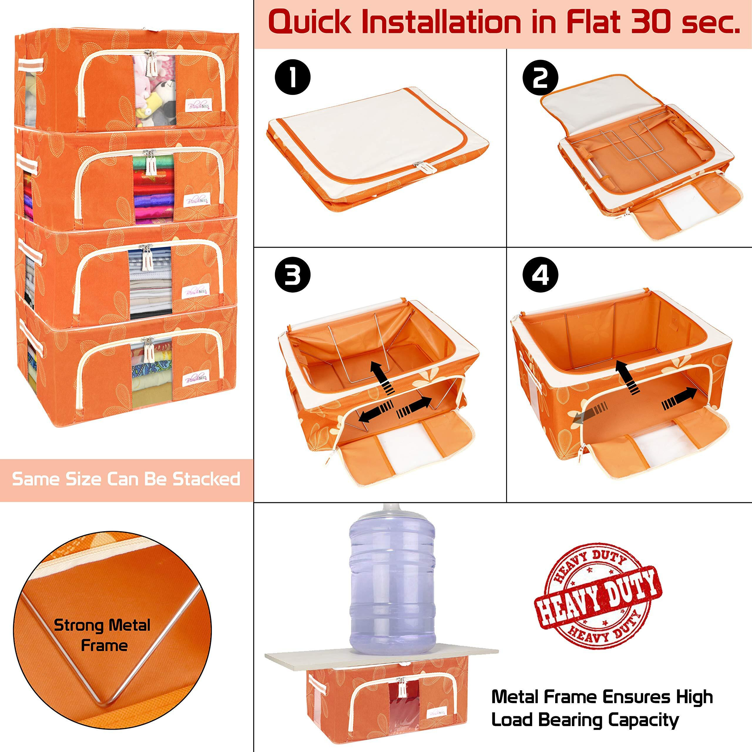 BlushBees Oxford Fabric Living Box - Closet Organizer Cloth Storage Boxes For Wardrobe - 44 Litre, Pack of 2, Orange