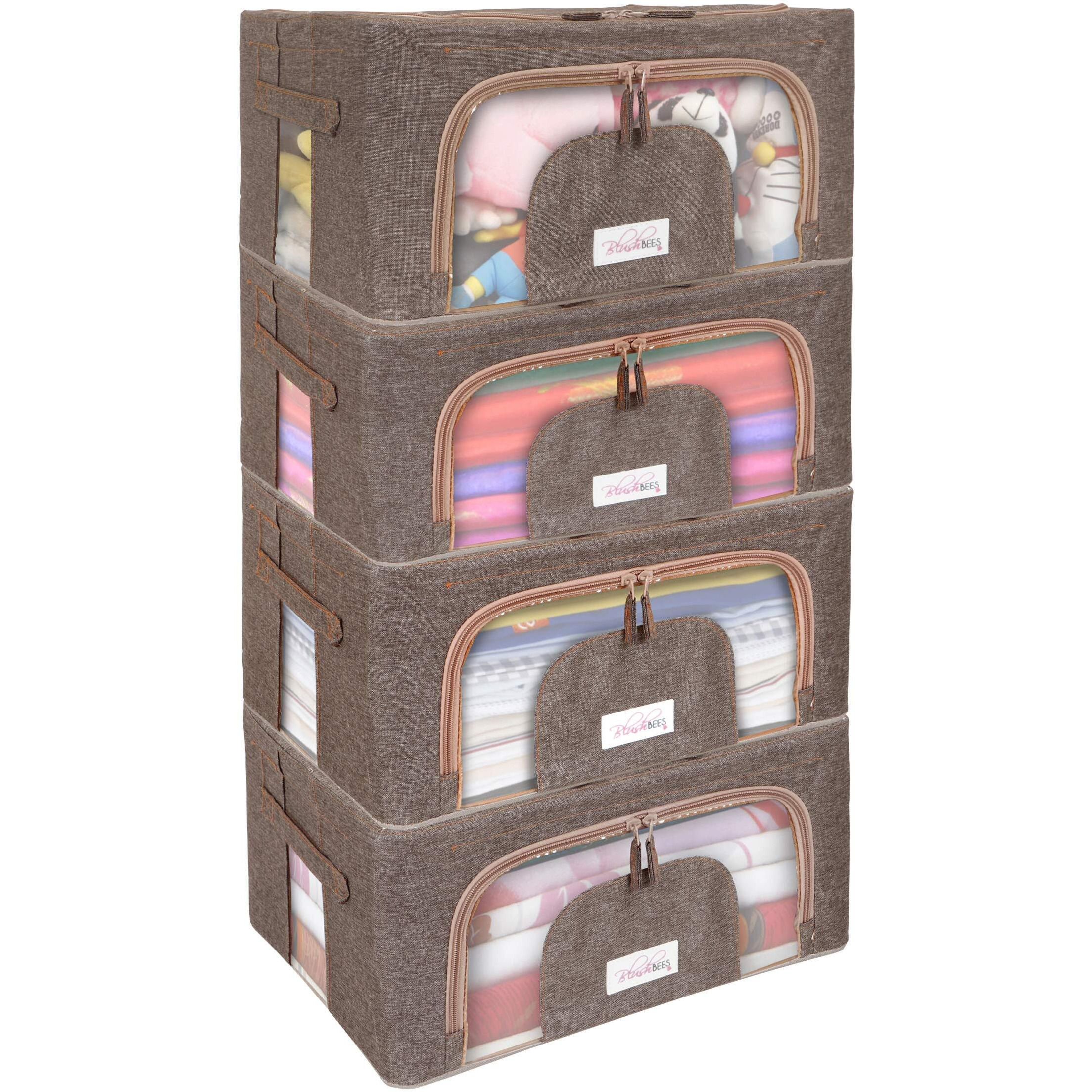 BlushBees Living Box - 600D Oxford Fabric Cloth Organizer Boxes, Underbed Organizer - 24 Litre, Pack of 4, English Brown