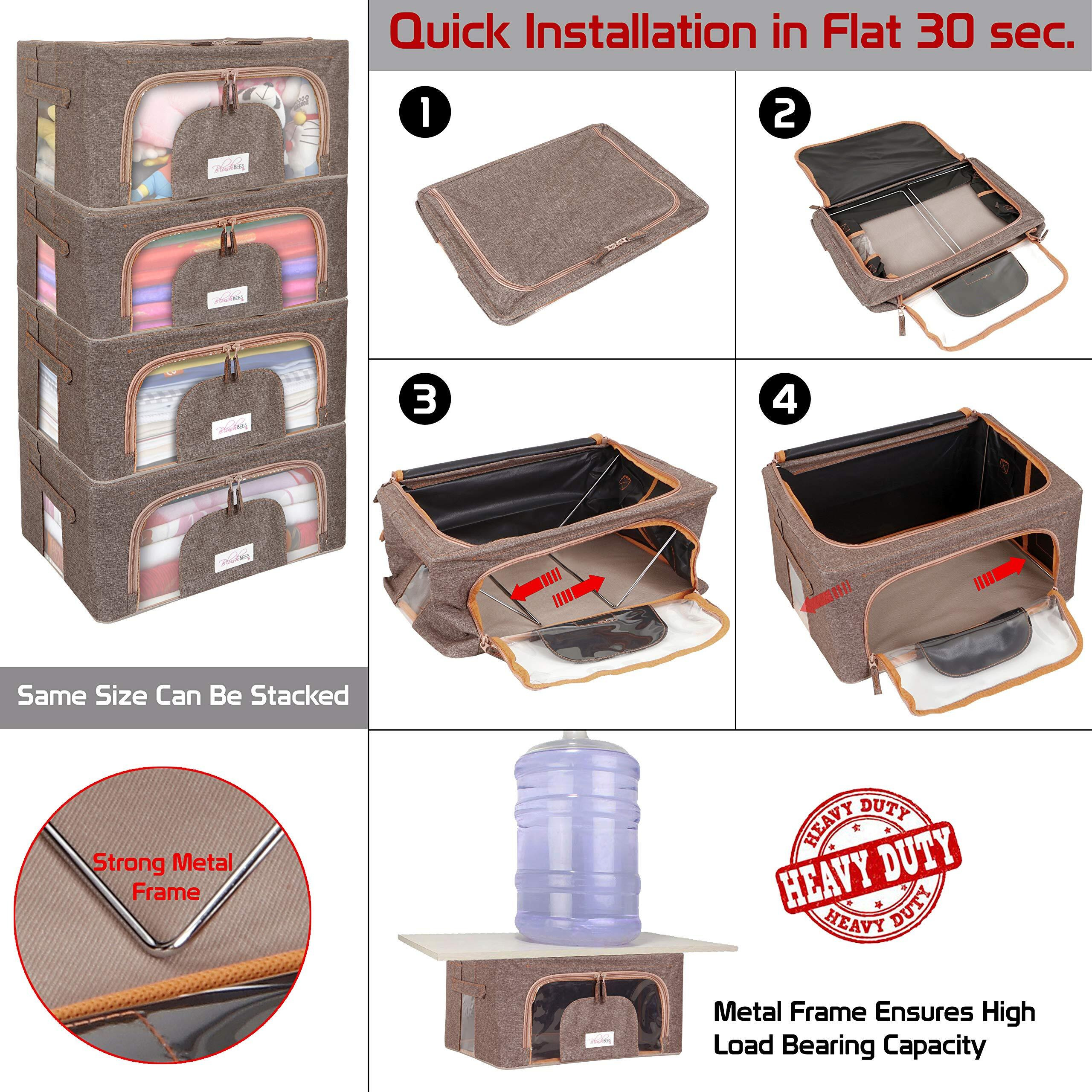 BlushBees Living Box - 600D Oxford Fabric Cloth Organizer Boxes, Underbed Organizer - 24 Litre, Pack of 4, English Brown