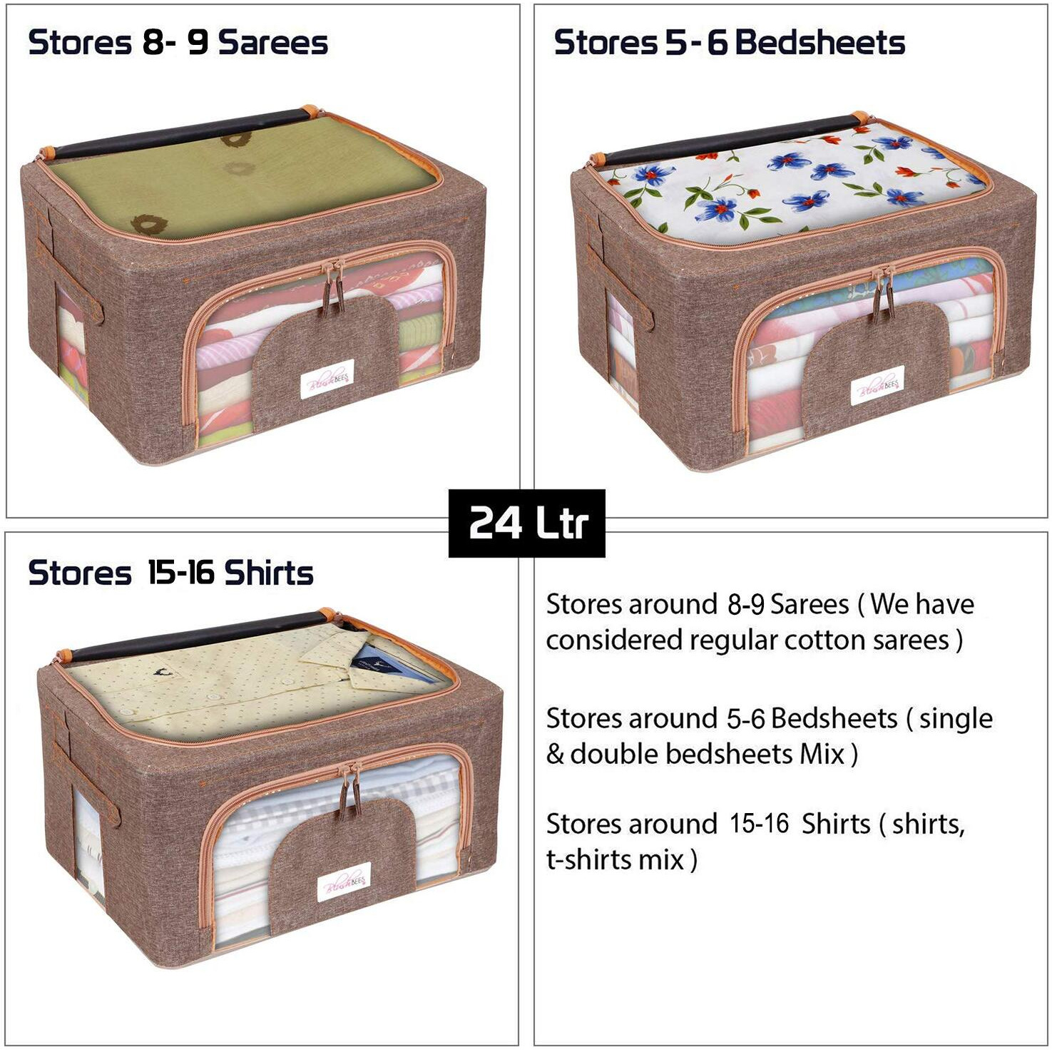 BlushBees Living Box - 600D Oxford Fabric Cloth Organizer Boxes, Underbed Organizer - 24 Litre, Pack of 4, English Brown