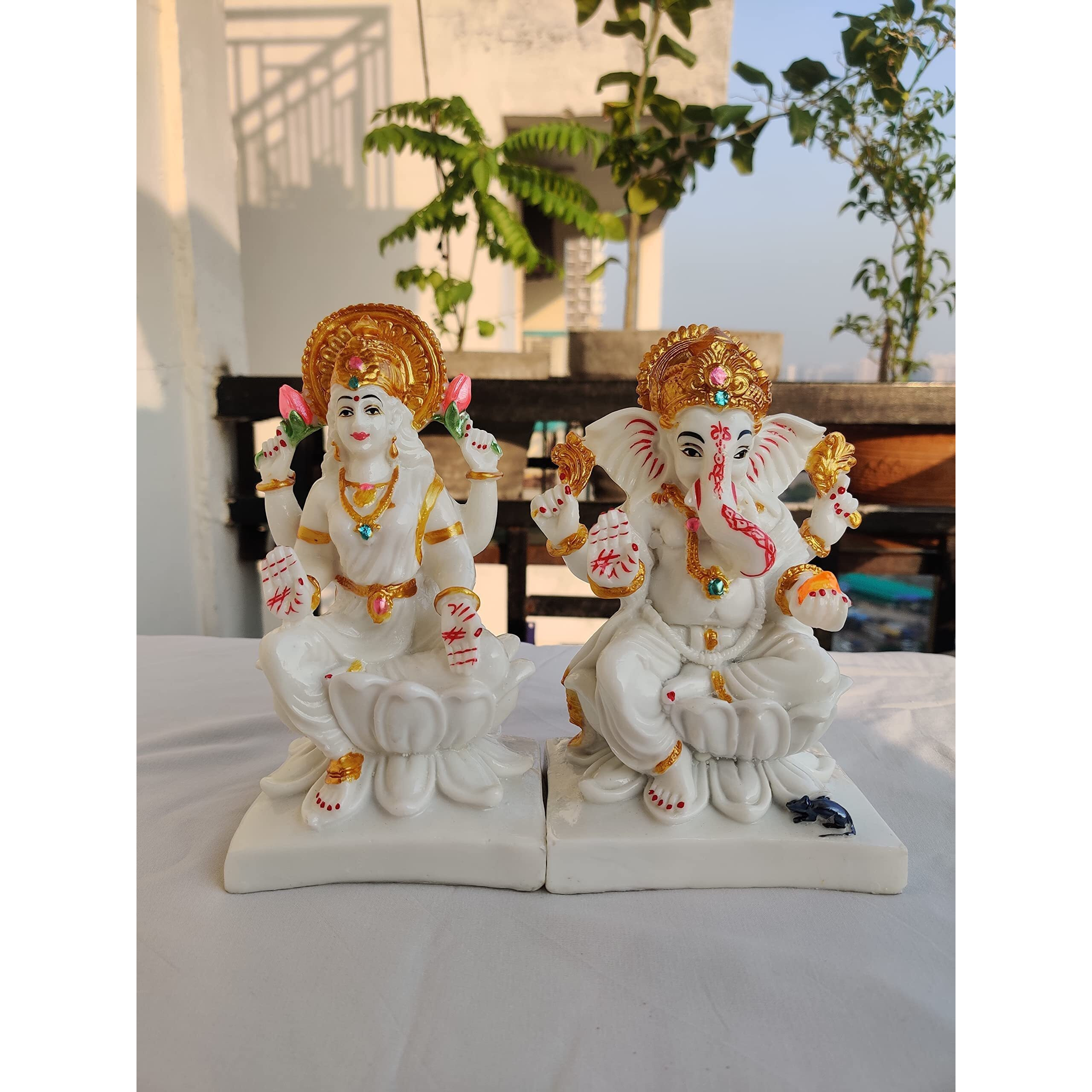 APNIMARKET Marble Laxmi Ganesh Statue Laxmi-Ganesh Idols for Home Office Dcor Ganesh Laxmi Marble showpiece Gift for Birthday Wedding Festivals 7 White Laxmi Ganesh ki Stone murti