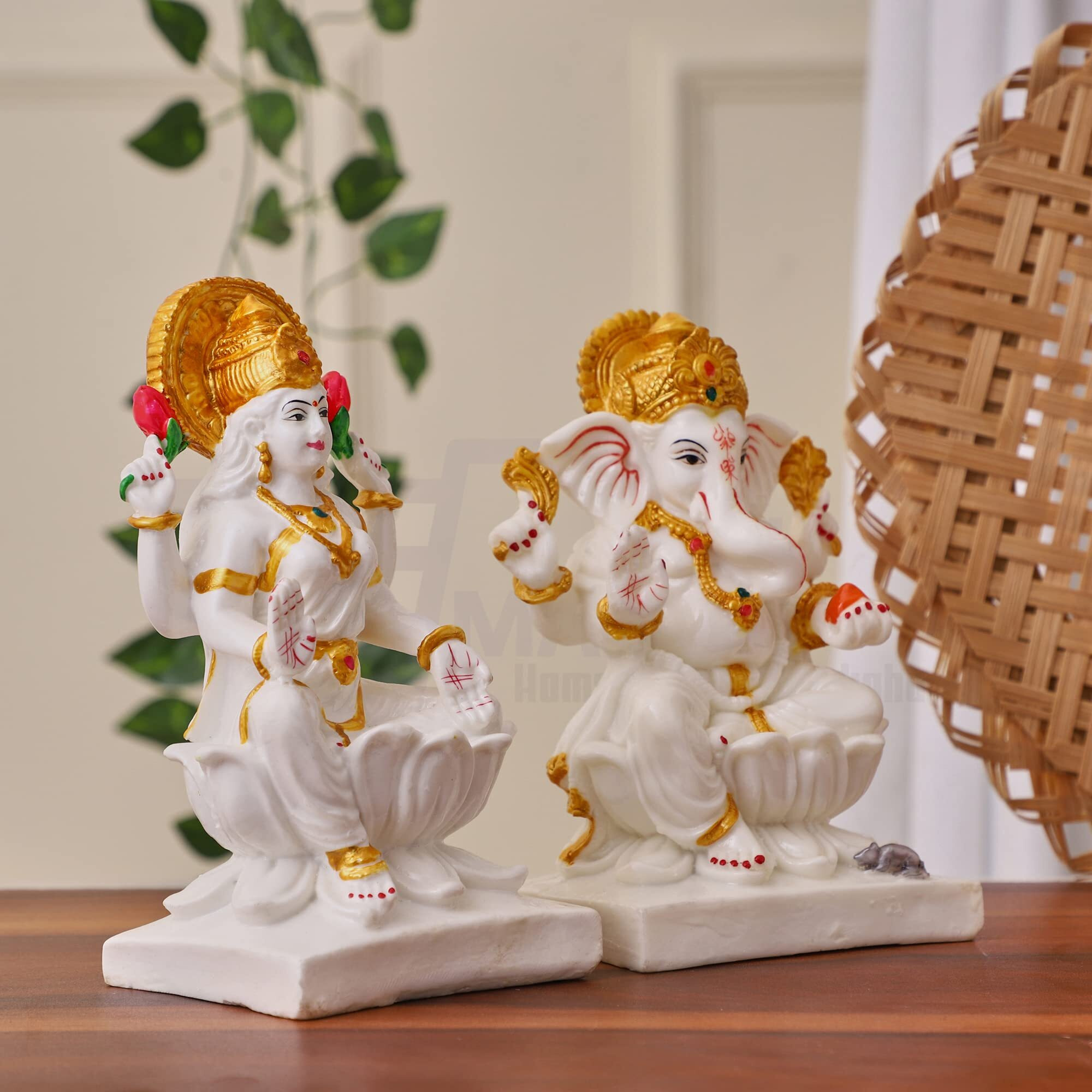 APNIMARKET Marble Laxmi Ganesh Statue Laxmi-Ganesh Idols for Home Office Dcor Ganesh Laxmi Marble showpiece Gift for Birthday Wedding Festivals 7 White Laxmi Ganesh ki Stone murti