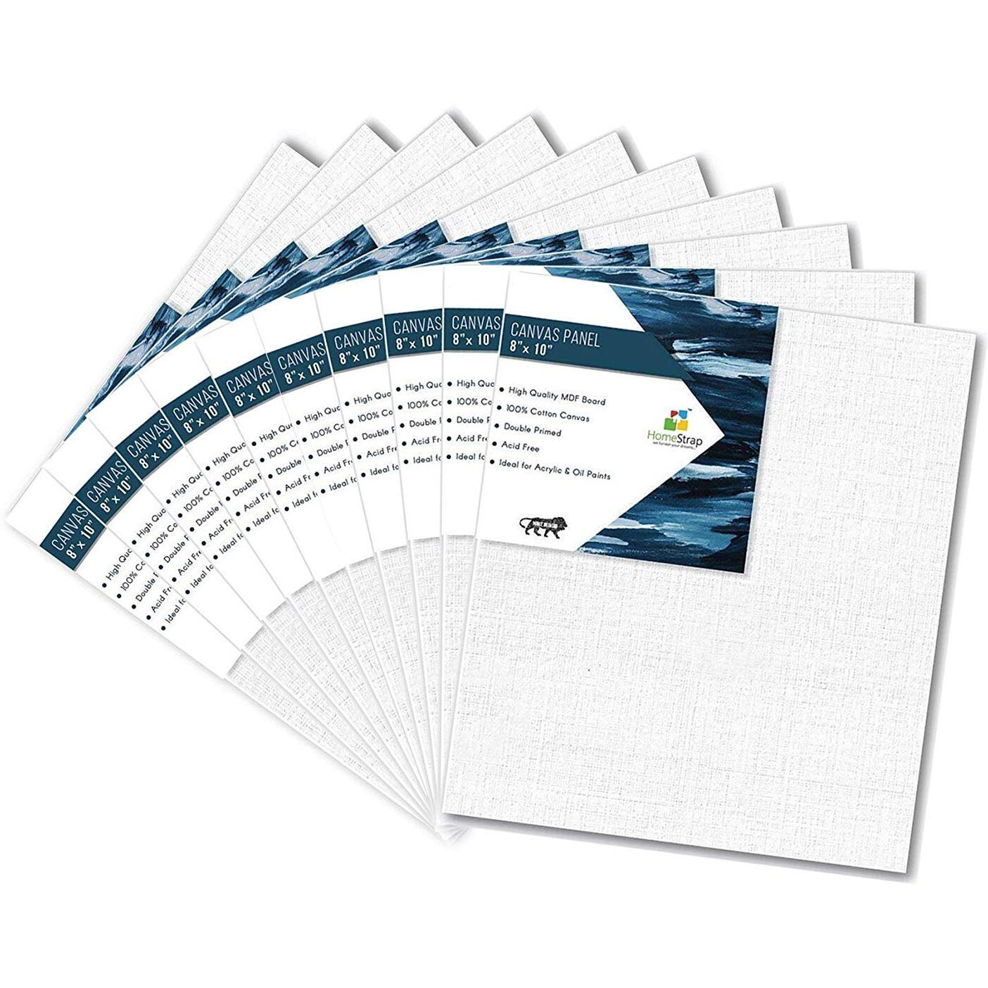 Homestrap Cotton Canvas Board Medium Grain 8 X 10 Inch - Pack of 10 - White
