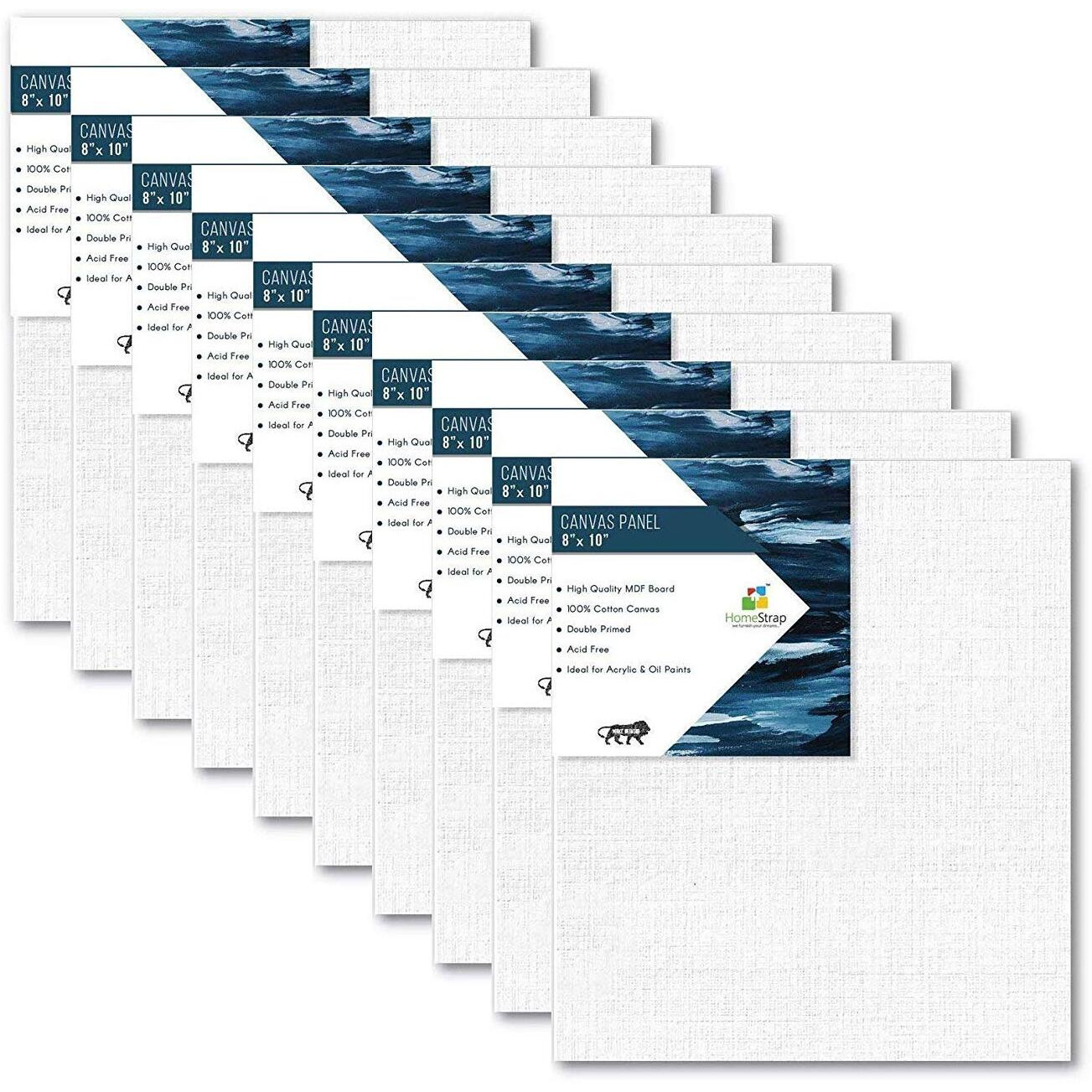 Homestrap Cotton Canvas Board Medium Grain 8 X 10 Inch - Pack of 10 - White