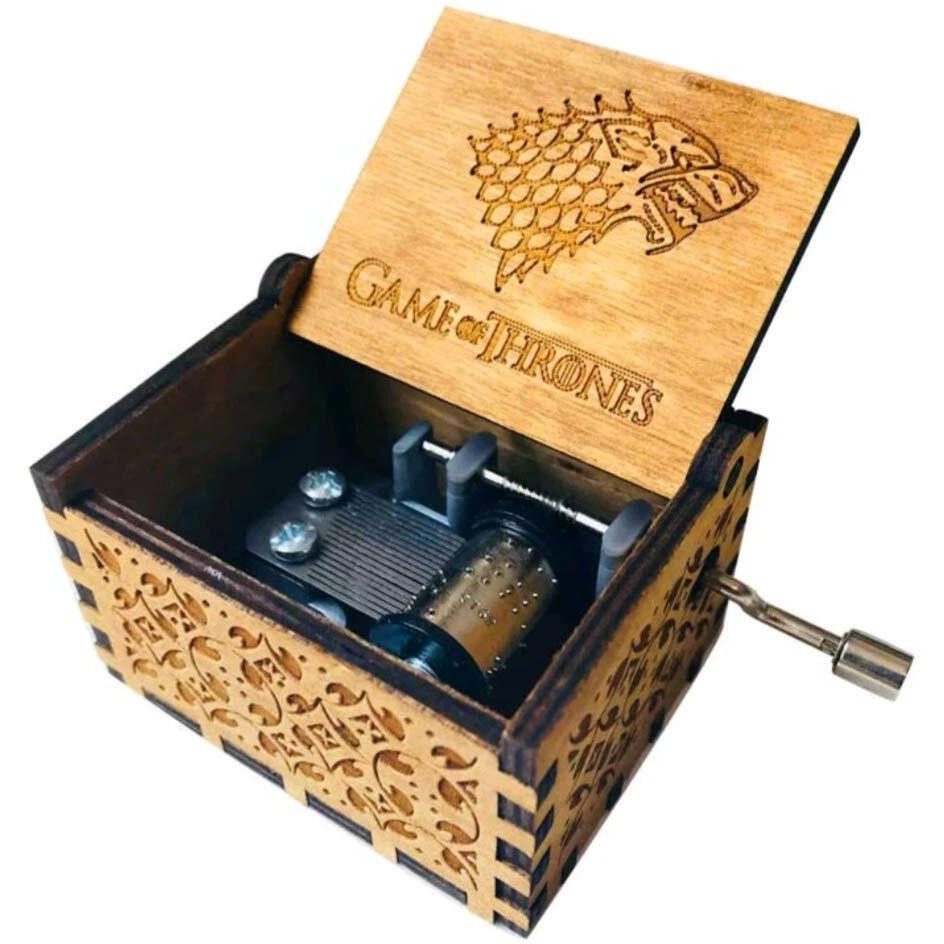 EITHEO Wooden Antique Carved Hand Crank GOT Wolf Theme Music Box