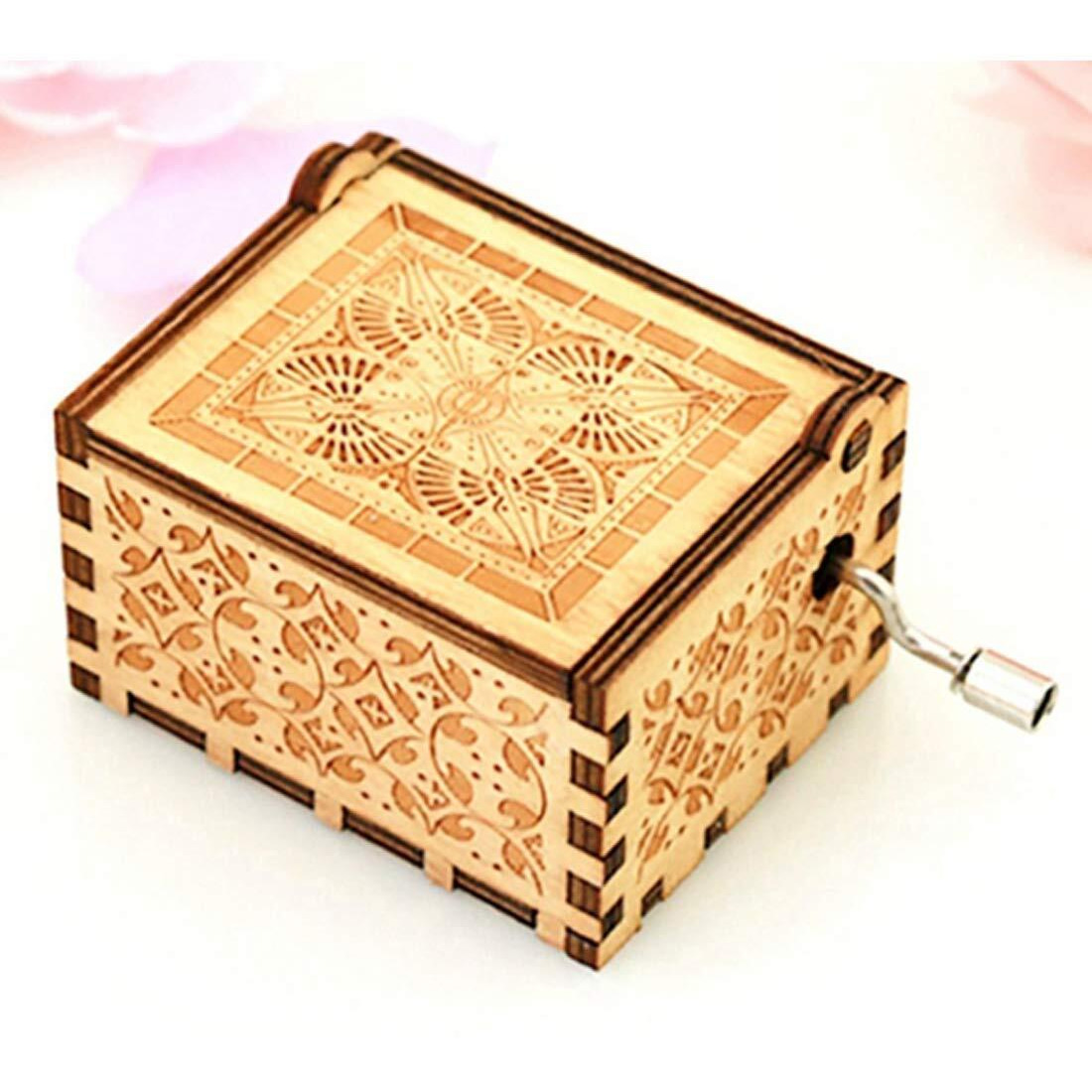 EITHEO Wooden Antique Carved Hand Crank GOT Wolf Theme Music Box