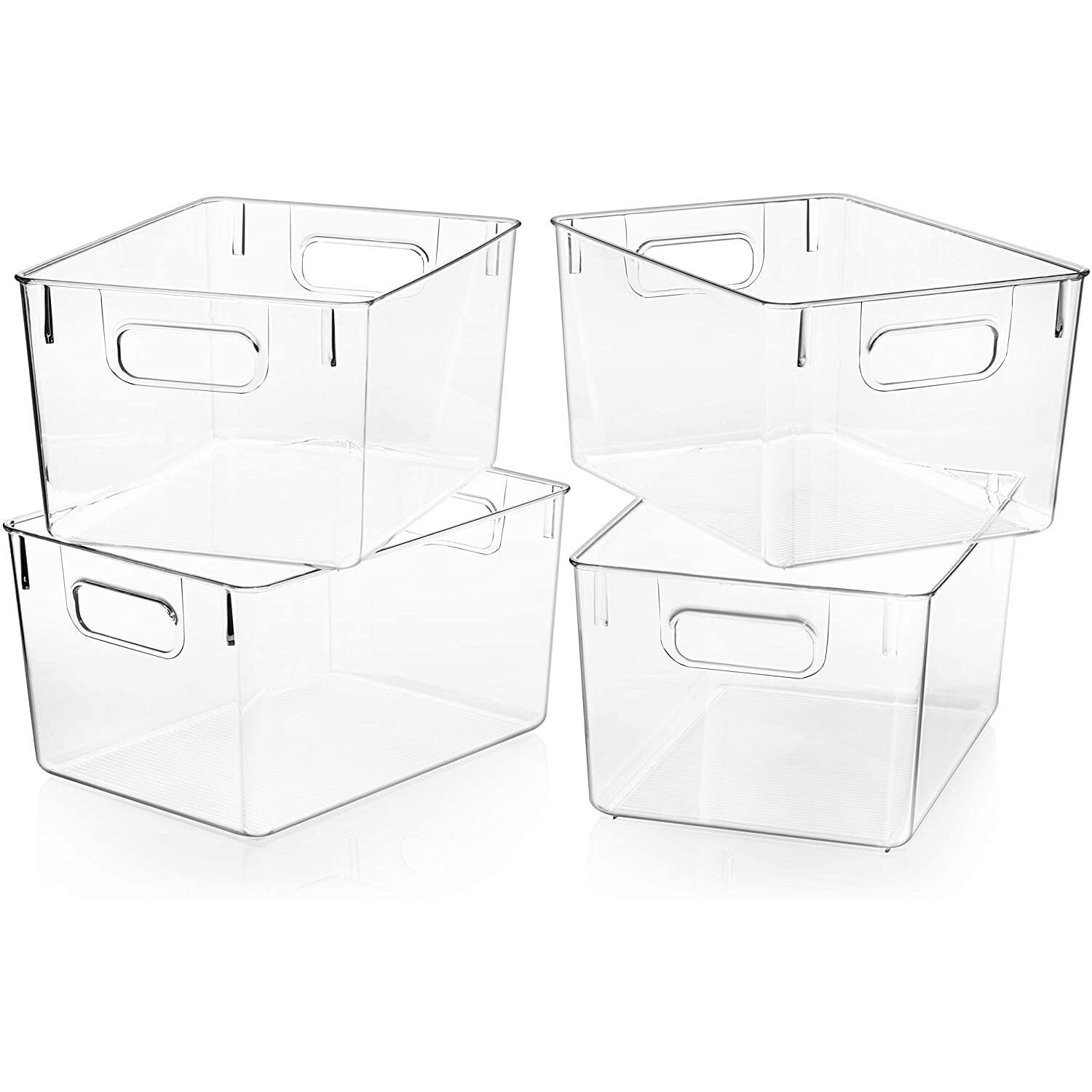 Snazzy Clear Plastic Pantry Organizer Bins, 6 PCS Food Storage Bins with Handle for Refrigerator, Fridge, Cabinet, Kitchen, Countertops, Cupboard, Freezer Organization and Storage, BPA Free, Medium