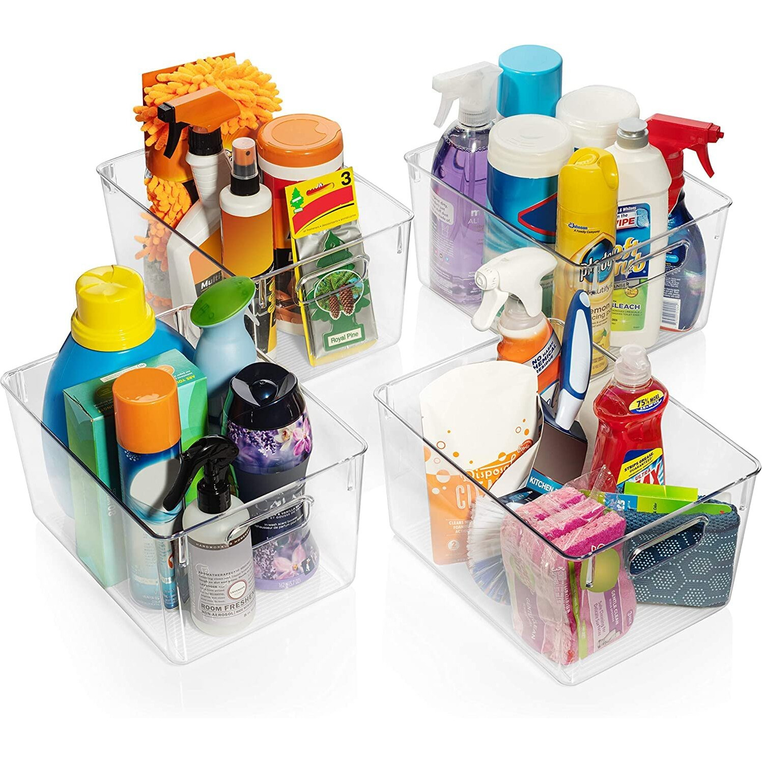 Snazzy Clear Plastic Pantry Organizer Bins, 6 PCS Food Storage Bins with Handle for Refrigerator, Fridge, Cabinet, Kitchen, Countertops, Cupboard, Freezer Organization and Storage, BPA Free, Medium