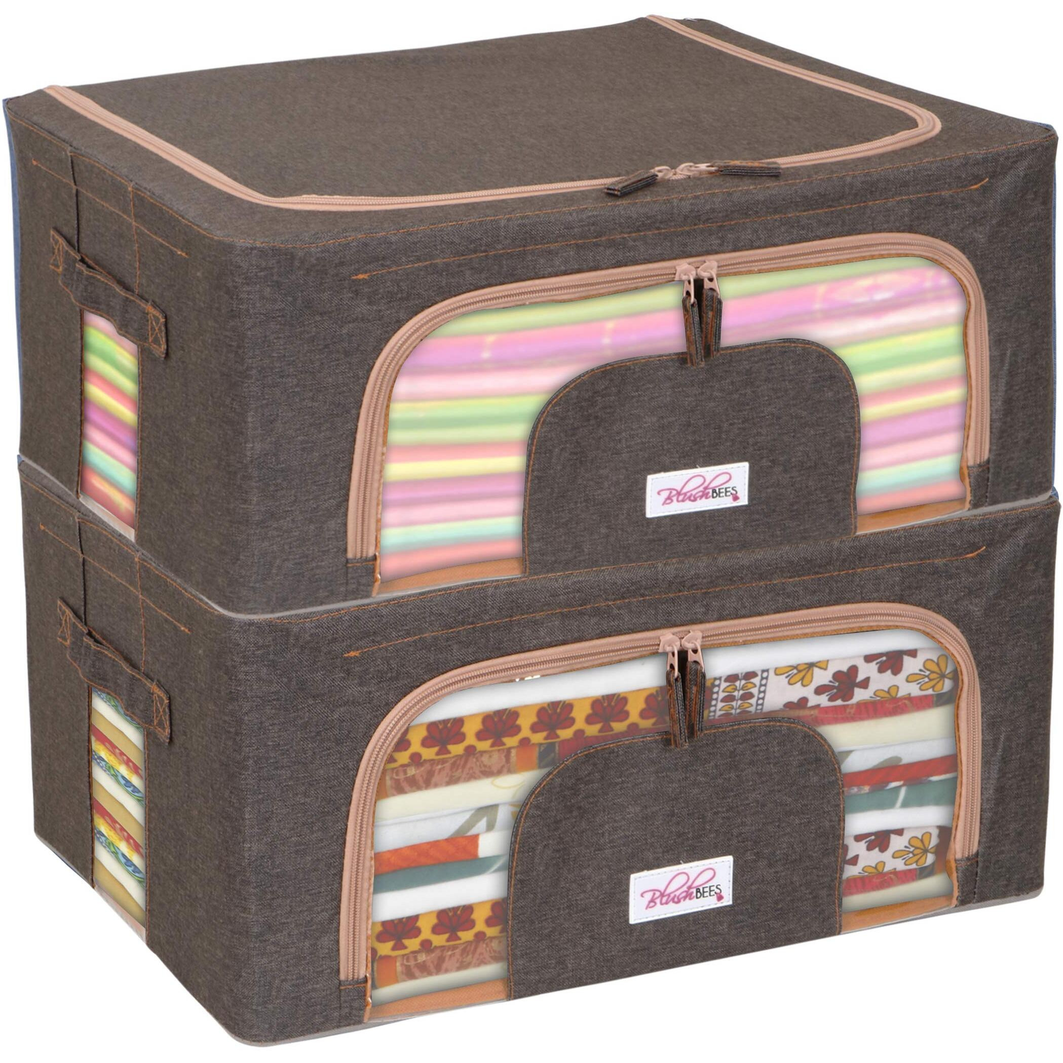 BlushBees Living Box - 600D Oxford Fabric Closet Organizer Cloth Storage Boxes for Wardrobe - 44 Litre, Pack of 2, Espresso Brown