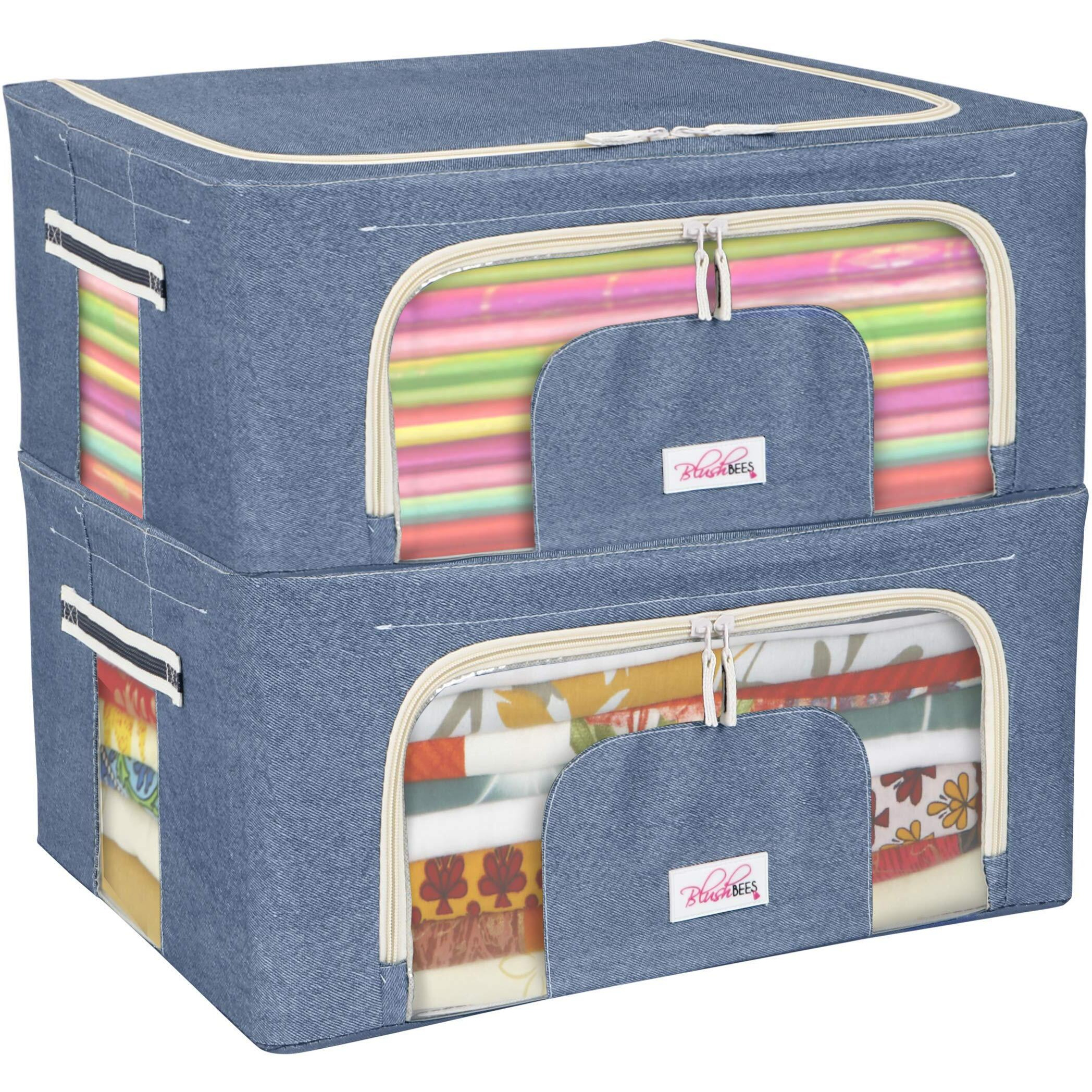 BlushBees 600D Oxford Fabric Living Box - Closet Organizer Cloth Storage Boxes for Wardrobe - 44 L (Pack of 2, Cowboy Blue)