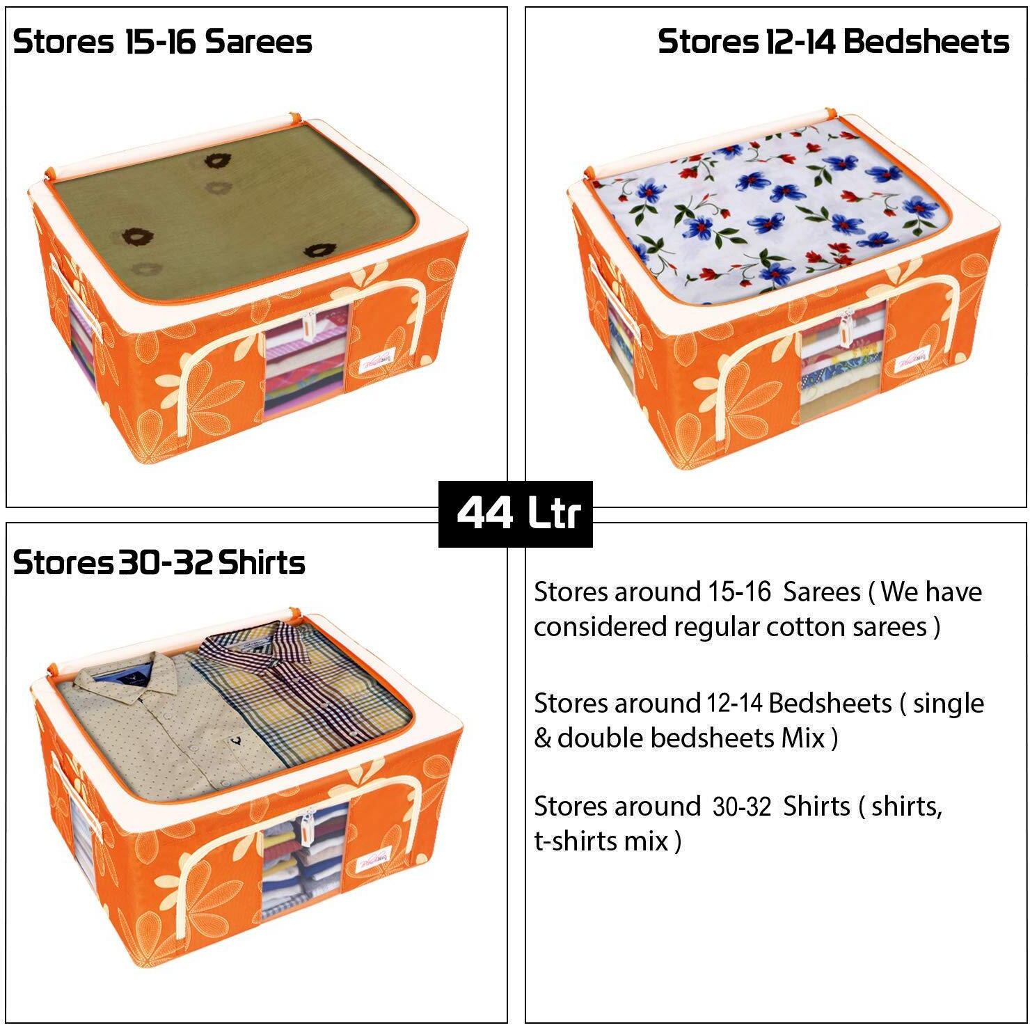 BlushBees Oxford fabric Living Box Storage Boxes for Clothes, Saree Cover Bags - 44 Litre, Pack of 1, Orange