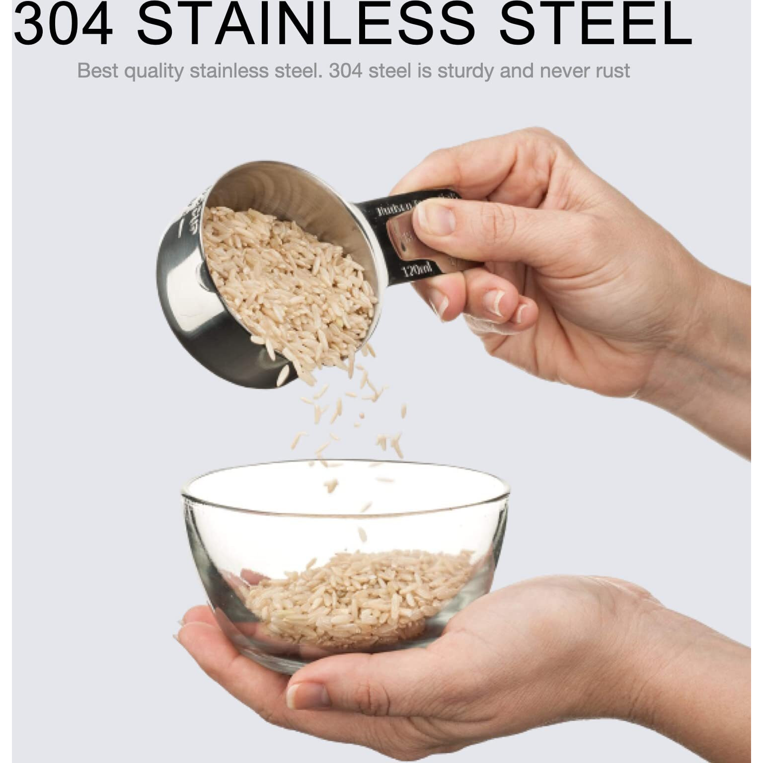 Homepixi 304 Stainless Steel Stackable Measuring Cup Set with Engraved Measurement Marking for Cooking and Baking (Set of 7)