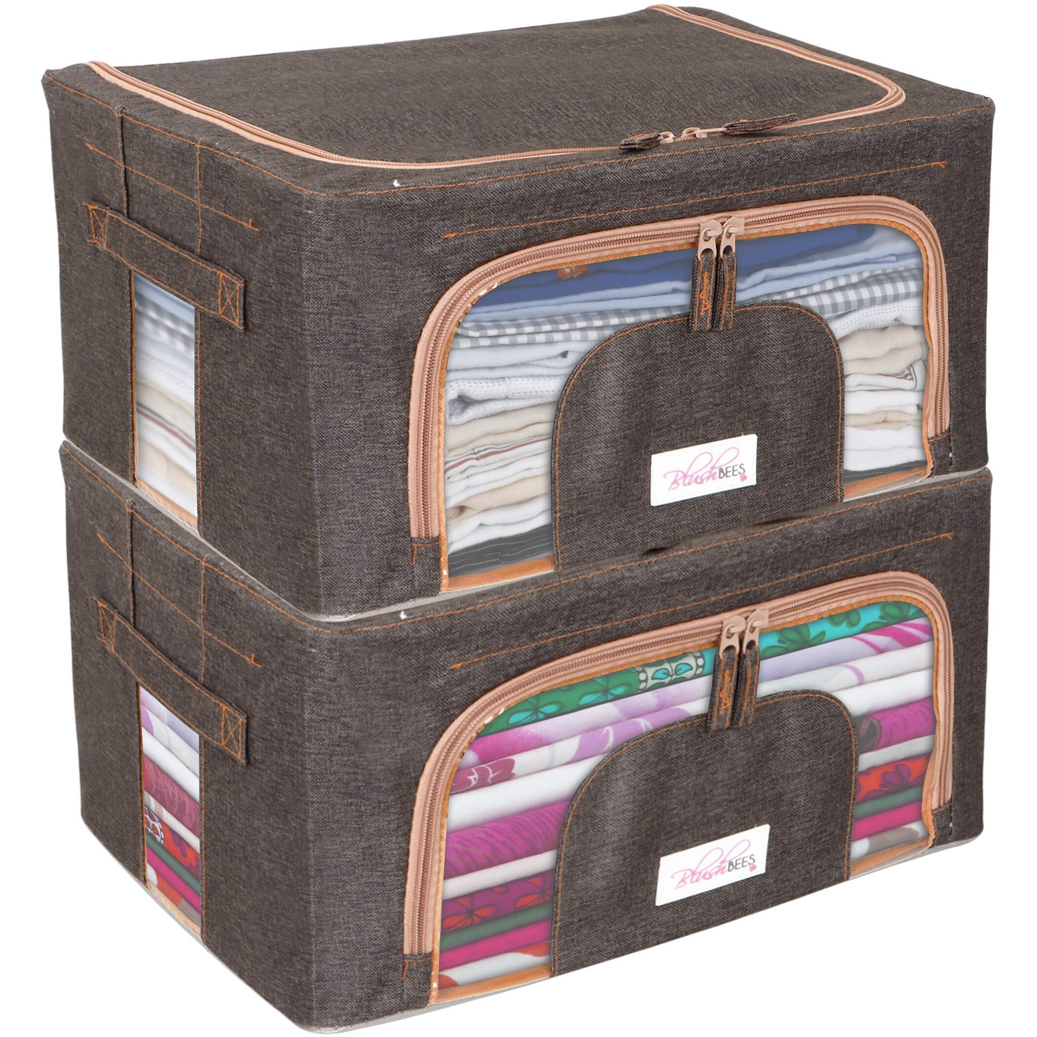 BlushBees Living Box - 600D Oxford Fabric Cloth Storage Bags, Wardrobe Organizer - 24 Litre, Pack of 2, Espresso Brown