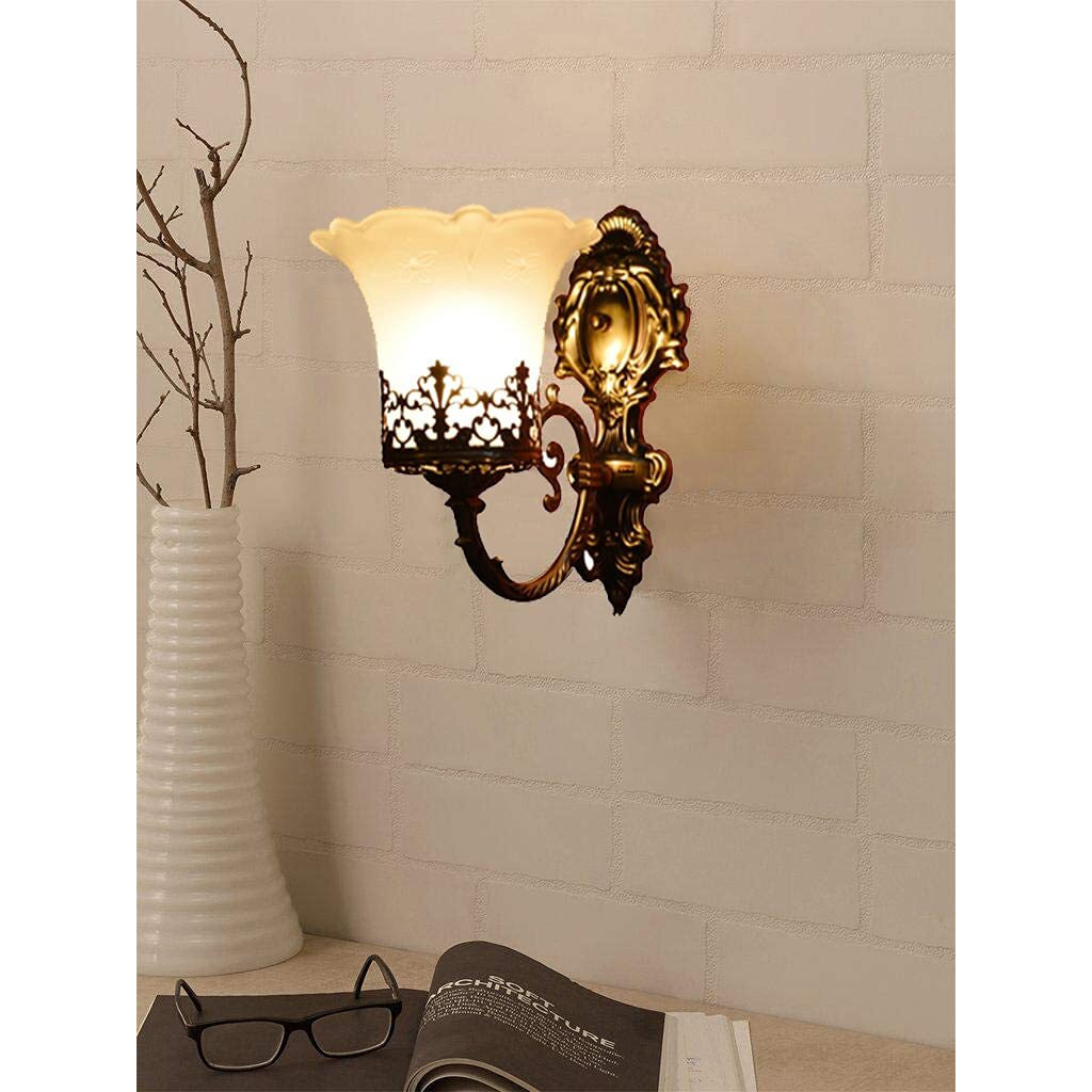 GreyWings Crown On Glass Single Head Antique Portuguese Style Wall Light (Bulb Not Included), Pack of 2