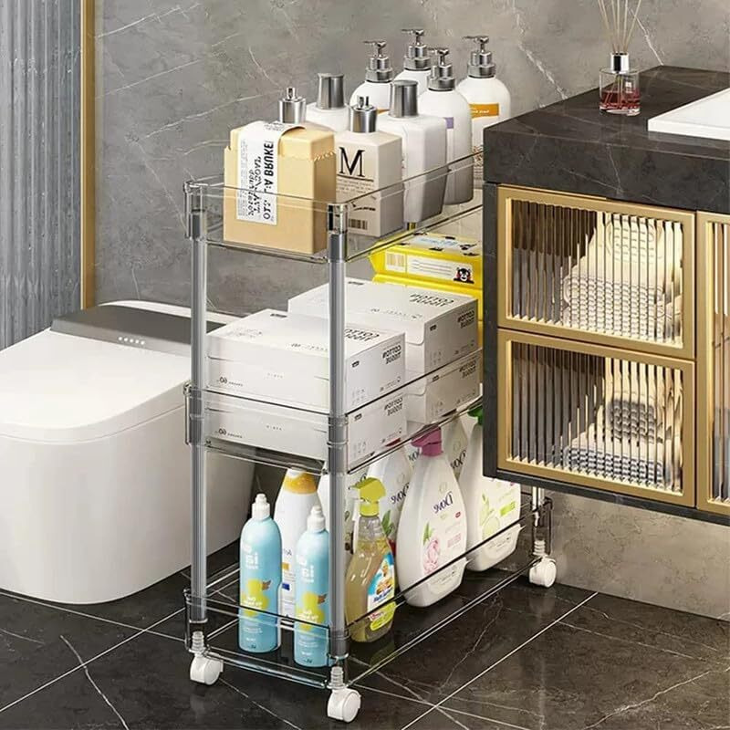 MosQuick 3 Tier Acrylic Slim Trolley Rack Cart, 13 cm Wide kitchen trolley Kitchen Organizer Kitchen Storage Rack Bathroom Organiser, Ideal Salon Trolley perfect racks for storage multipurpose.