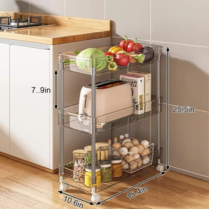 MosQuick 3 Tier Acrylic Slim Trolley Rack Cart, 13 cm Wide kitchen trolley Kitchen Organizer Kitchen Storage Rack Bathroom Organiser, Ideal Salon Trolley perfect racks for storage multipurpose.