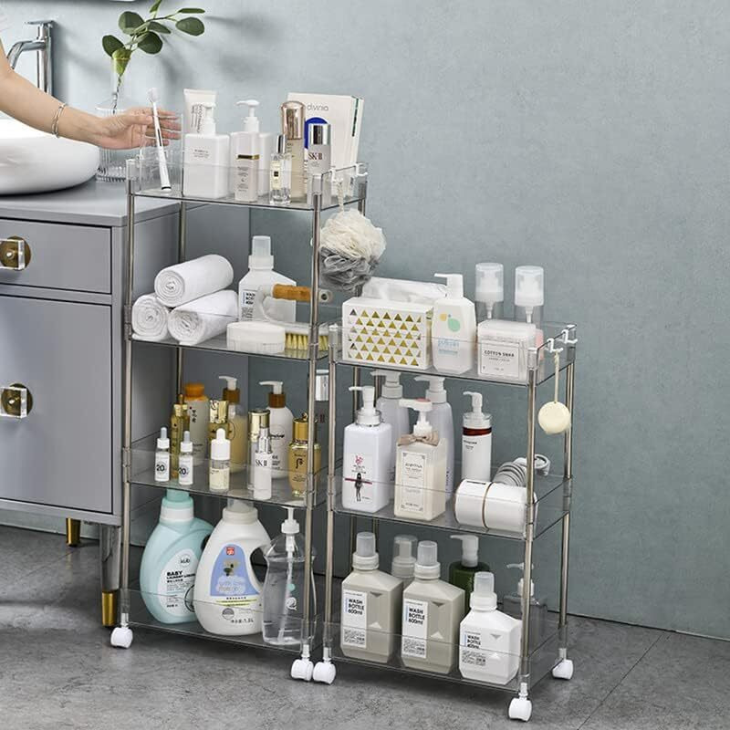 MosQuick 3 Tier Acrylic Slim Trolley Rack Cart, 13 cm Wide kitchen trolley Kitchen Organizer Kitchen Storage Rack Bathroom Organiser, Ideal Salon Trolley perfect racks for storage multipurpose.