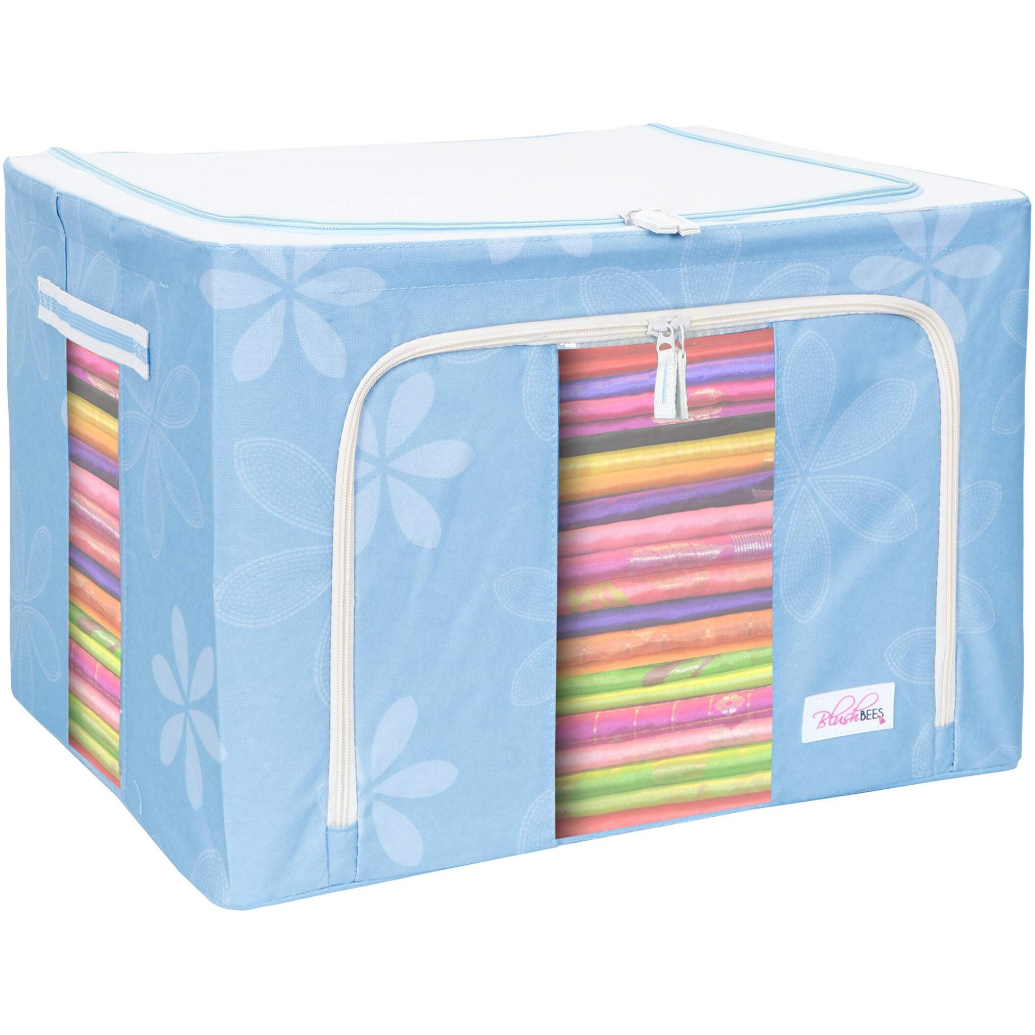 BlushBees Living Box - Wardrobe Organizer, Storage Boxes for Clothes with Zip - 66 Litre, Pack of 1, Blue, Oxford fabric