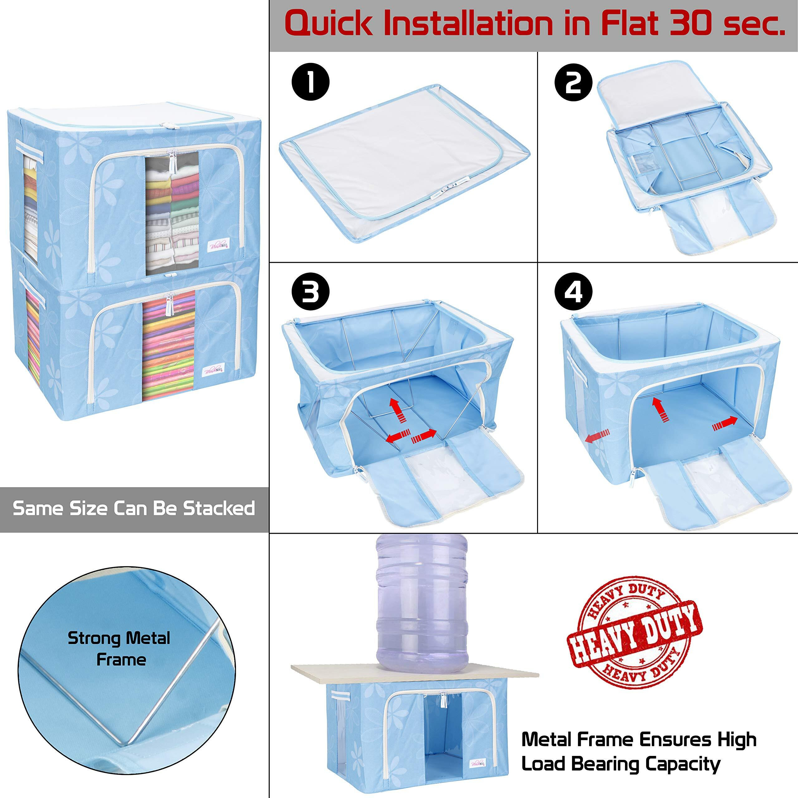 BlushBees Living Box - Wardrobe Organizer, Storage Boxes for Clothes with Zip - 66 Litre, Pack of 1, Blue, Oxford fabric