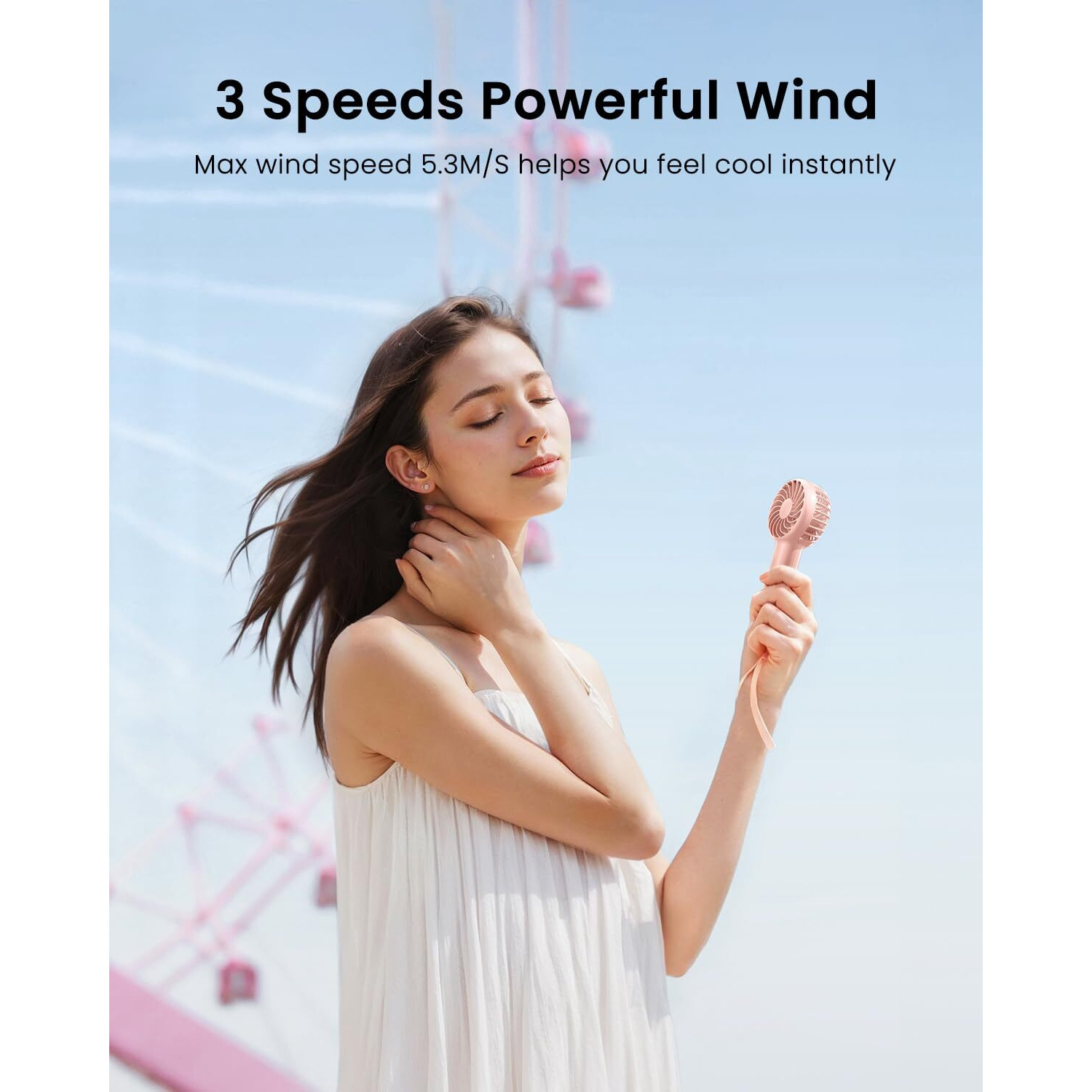 Gaiatop Mini Handheld Fan, Lightweight Hand Fan for Women Cute Design 3 Speed Strong Wind Portable Fan, USB Rechargeable Fan Personal Fan for Indoor Outdoor Travel Makeup(Pink)