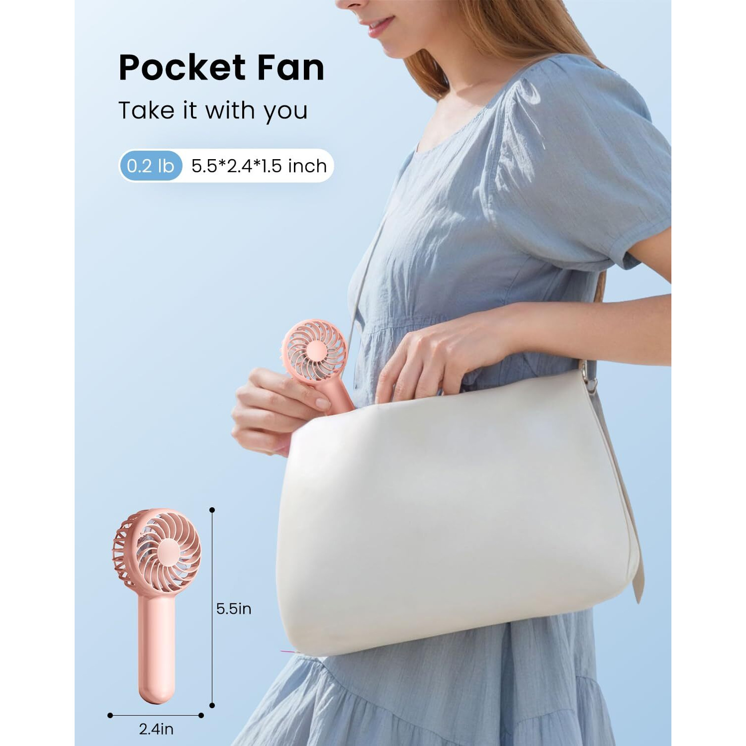 Gaiatop Mini Handheld Fan, Lightweight Hand Fan for Women Cute Design 3 Speed Strong Wind Portable Fan, USB Rechargeable Fan Personal Fan for Indoor Outdoor Travel Makeup(Pink)