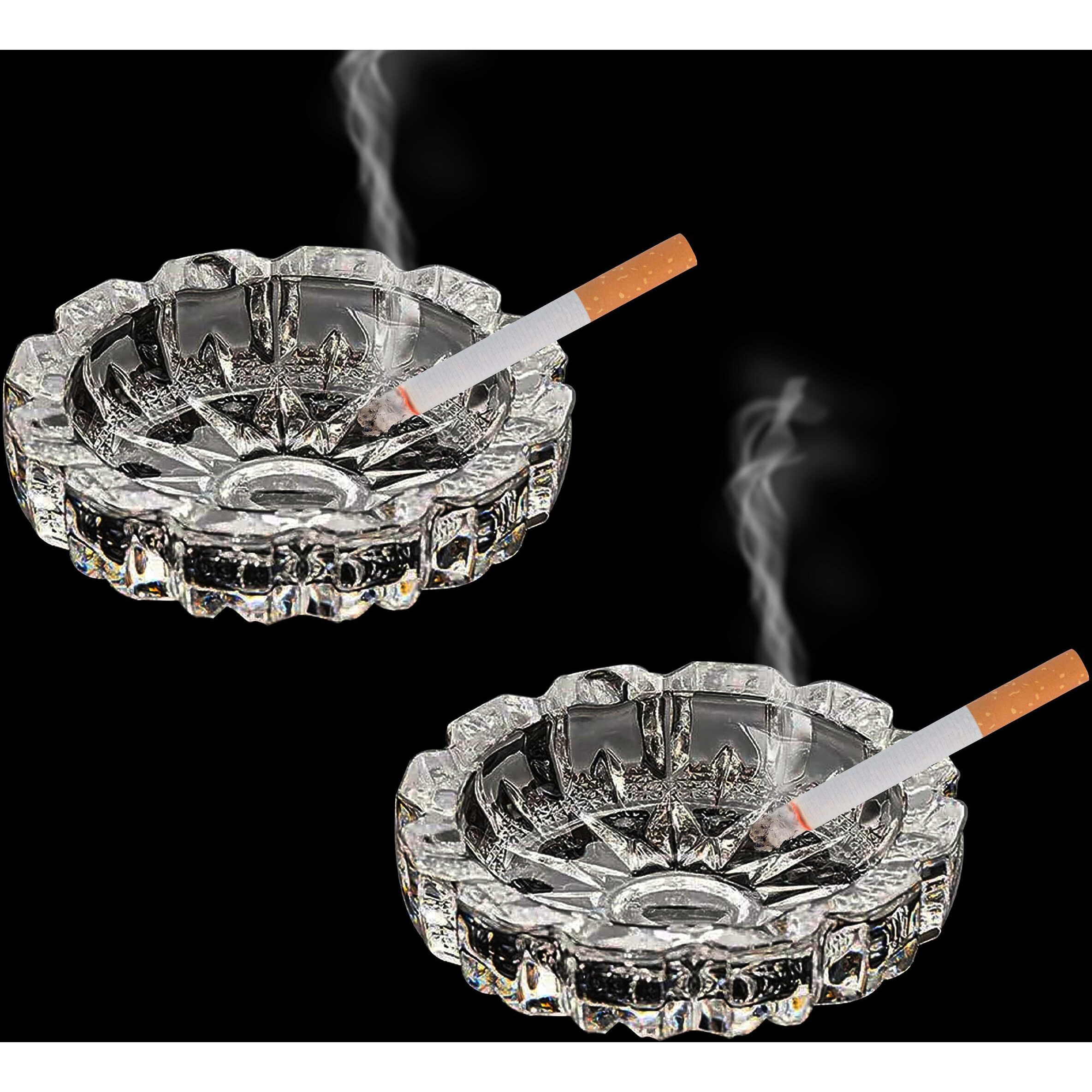VOIDROP SET OF 2 Round Heavy Glass Crystal Ashtray For Indoor, Ash Tray For Smoking For Home, Ashtray For Cigarette Stylish, Car Ashtray, New Glass Ashtray, HomeDcor Astray For Office HomeAshtray