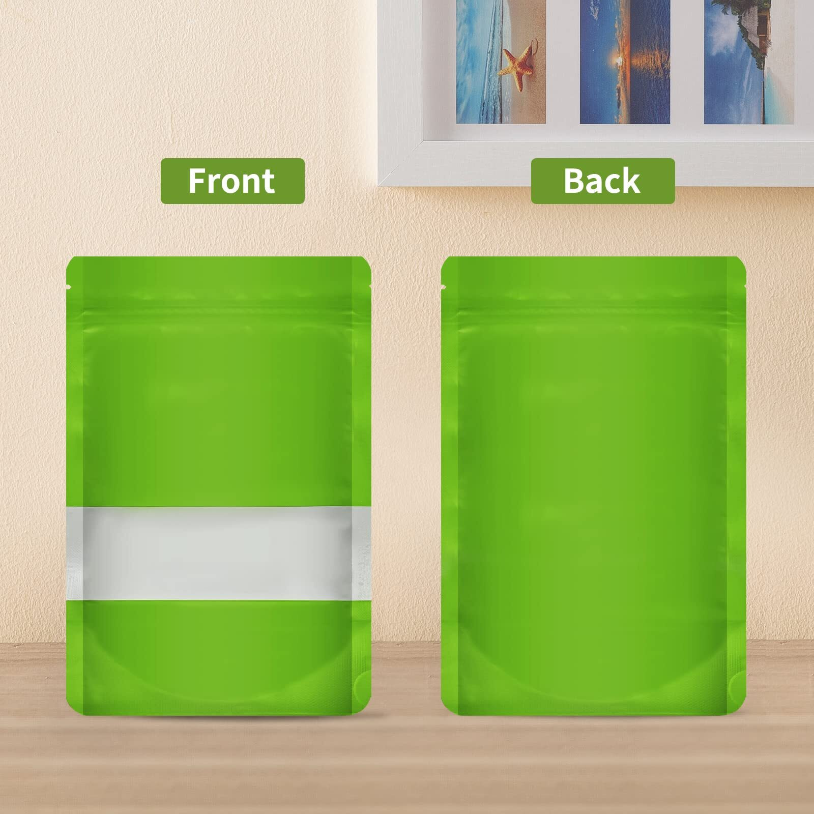 TRUE SHOP FOOD GRADE REUSABLE STORAGE STANDUP POUCHES ECO FRIENDLY WITH SELF-SEALING ZIPPER COLOR GREEN CAPACITY 500 GRAM (6INCHX9INCH) OR(16CMX24CM) (PACK OF 50)