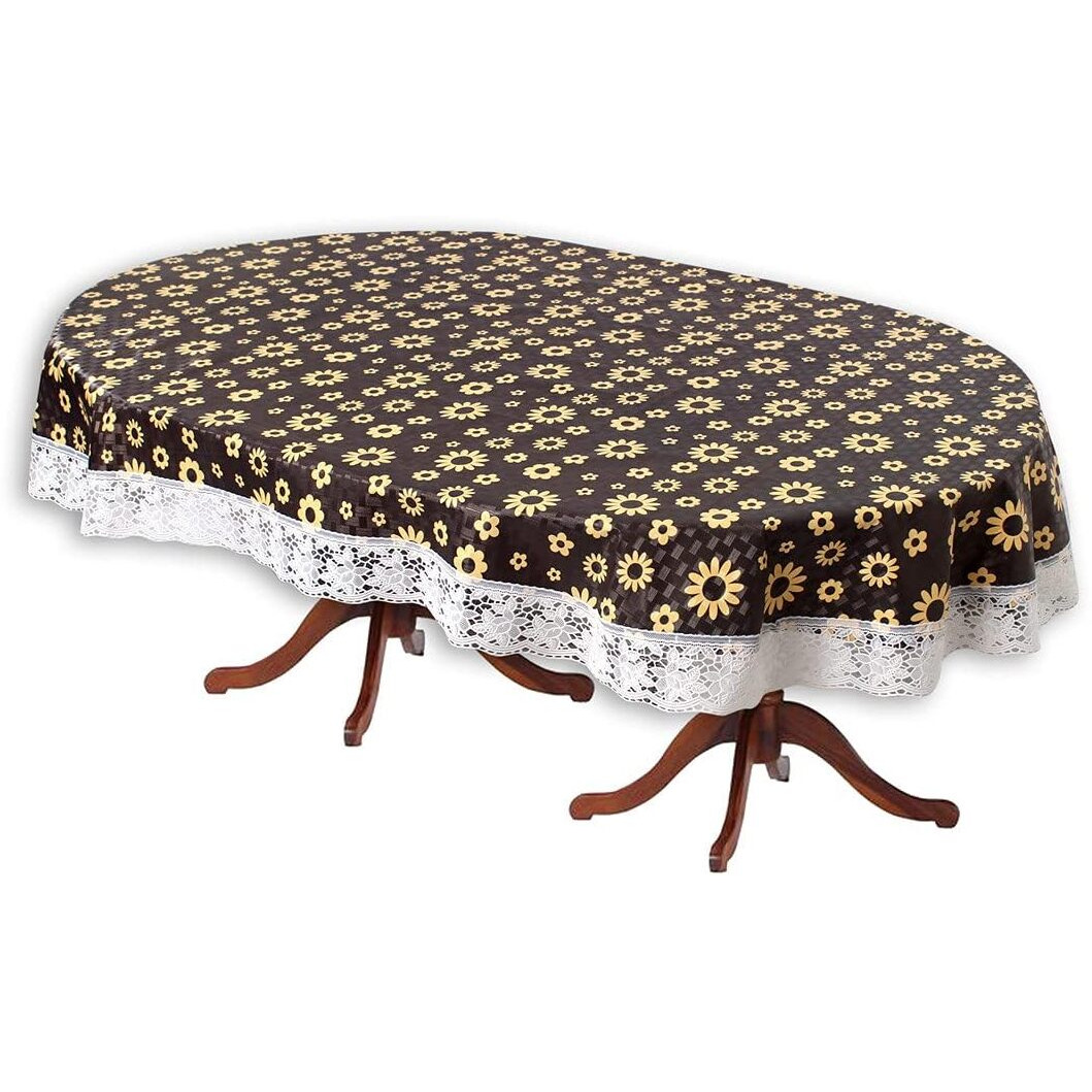 CRAFT CITY 4 Seater Oval Dining Table Cover with White Border lace (Multicolour, 54x78 inches,Plastic, Pack of 1) (Sun Flower)