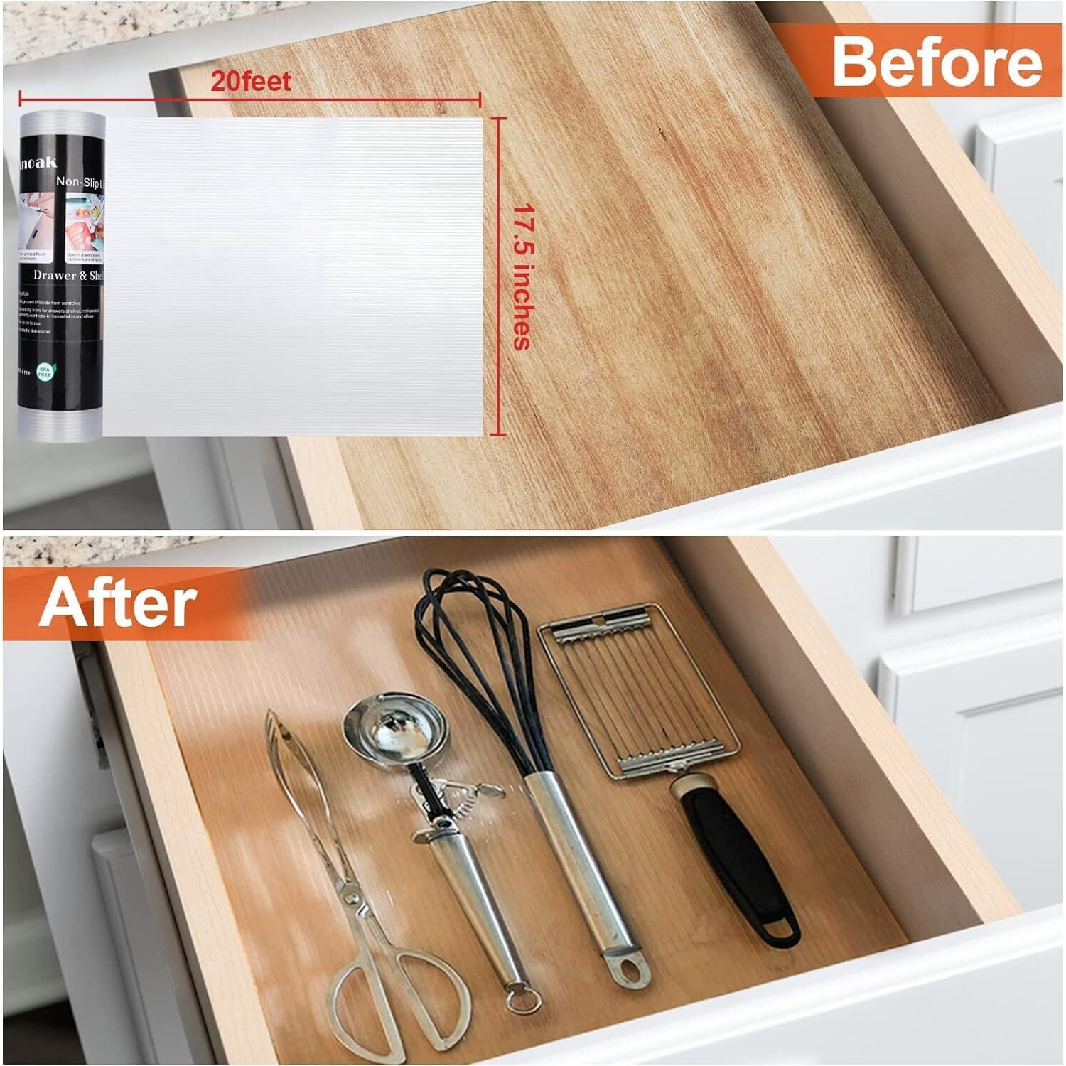 Ash & Roh Kitchen Cabinet Liner Drawer Mat Desk Shelf Pad PVC Anti Slip Lining Mat for Drawer Liner Mat for Bedroom Wardrobe Cabinet and Kitchen Place mats (Transprent, 45 CM x 100 CM)