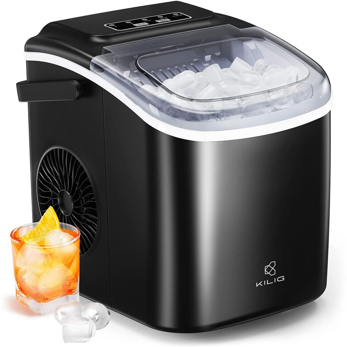 Kilig H01W Countertop Ice Maker Machine | 9 Bullet Ice in 6 Mins | Portable Ice Maker Machine with Self-Cleaning | Kilig Ice Maker for Home/Kitchen/Office/Party - White