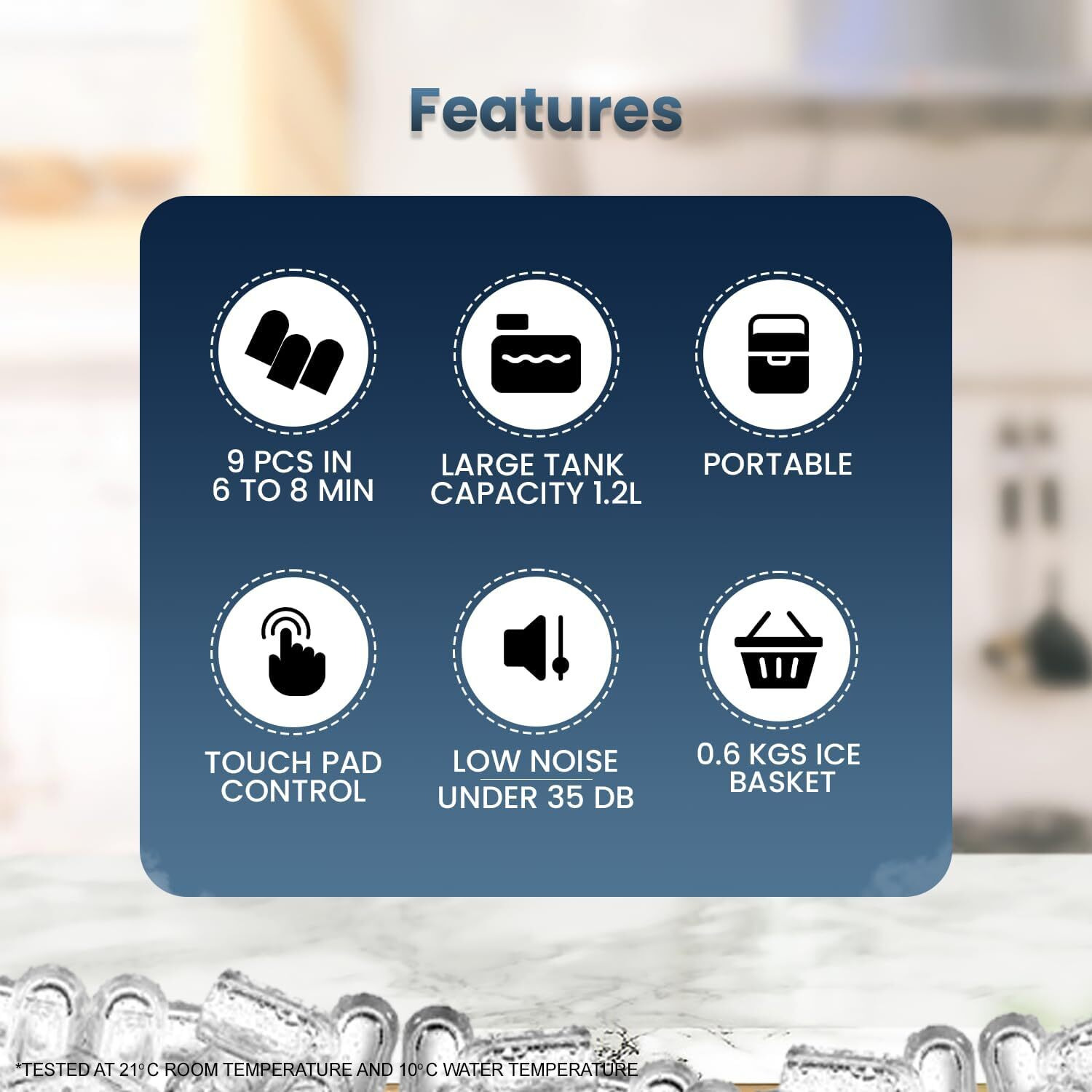 Kilig H01W Countertop Ice Maker Machine | 9 Bullet Ice in 6 Mins | Portable Ice Maker Machine with Self-Cleaning | Kilig Ice Maker for Home/Kitchen/Office/Party - White