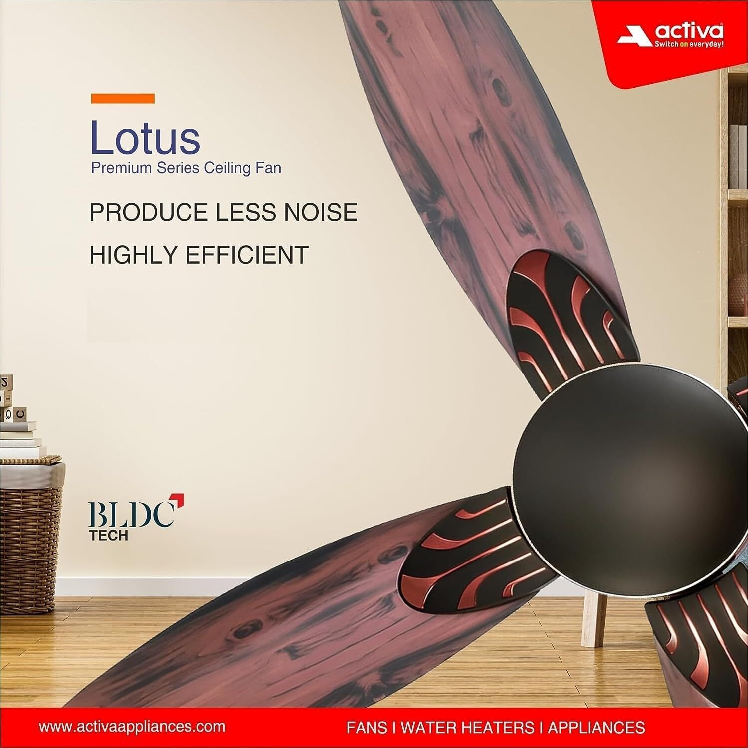 ACTIVA Premium Series Lotus 1200 MM Noiseless 380 RPM High Speed BLDC Motor (28 Watts) with Remote control Wood Ceiling Fan With Wooden Finish come with 5 Years Warrant (SmokeWood)