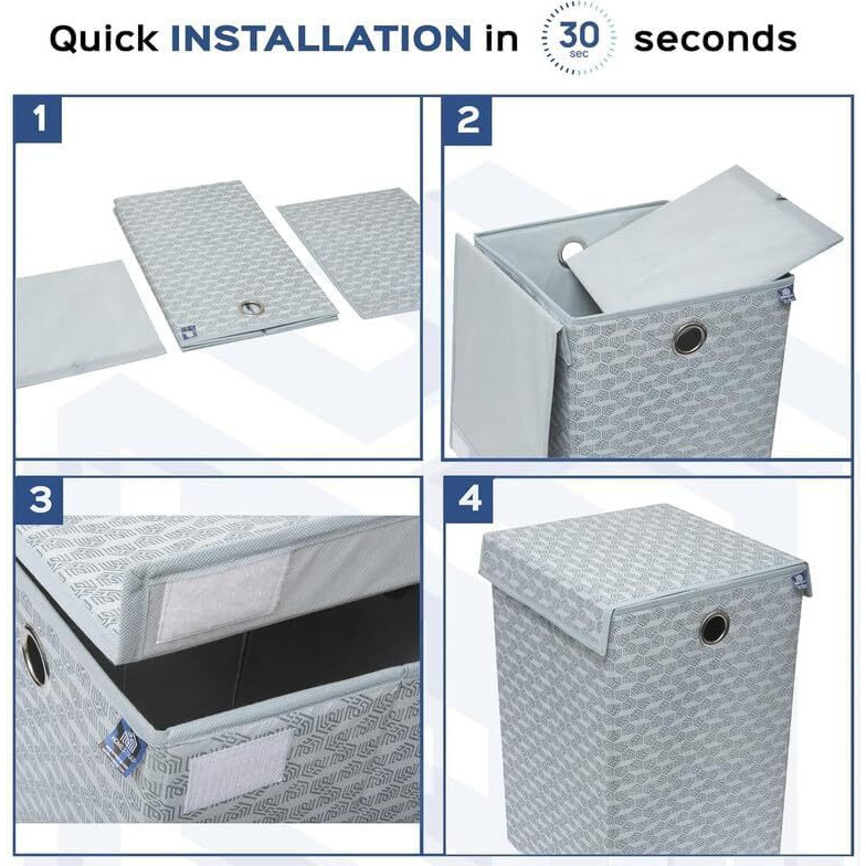 Homestrap Printed Foldable Laundry Bag/Bin Cum Basket with Lid and Handle Capacity- (75LTR) (Navy Blue & Grey) Pack of 2(Featured on Shark Tank)