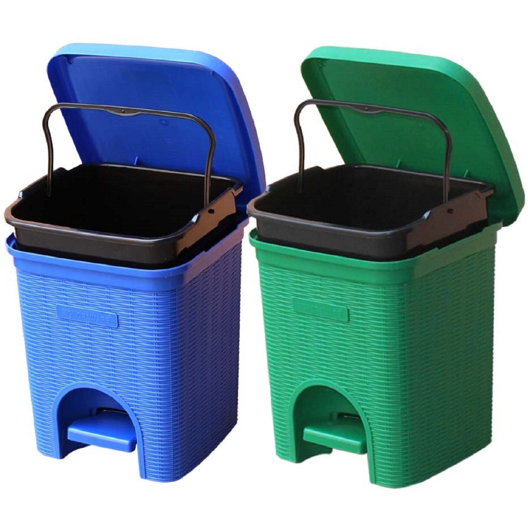 Signoraware Modern Lightweight Dustbin for Home and Office 12Ltr, Green+Blue (Set of 2), Plastic, Step-on