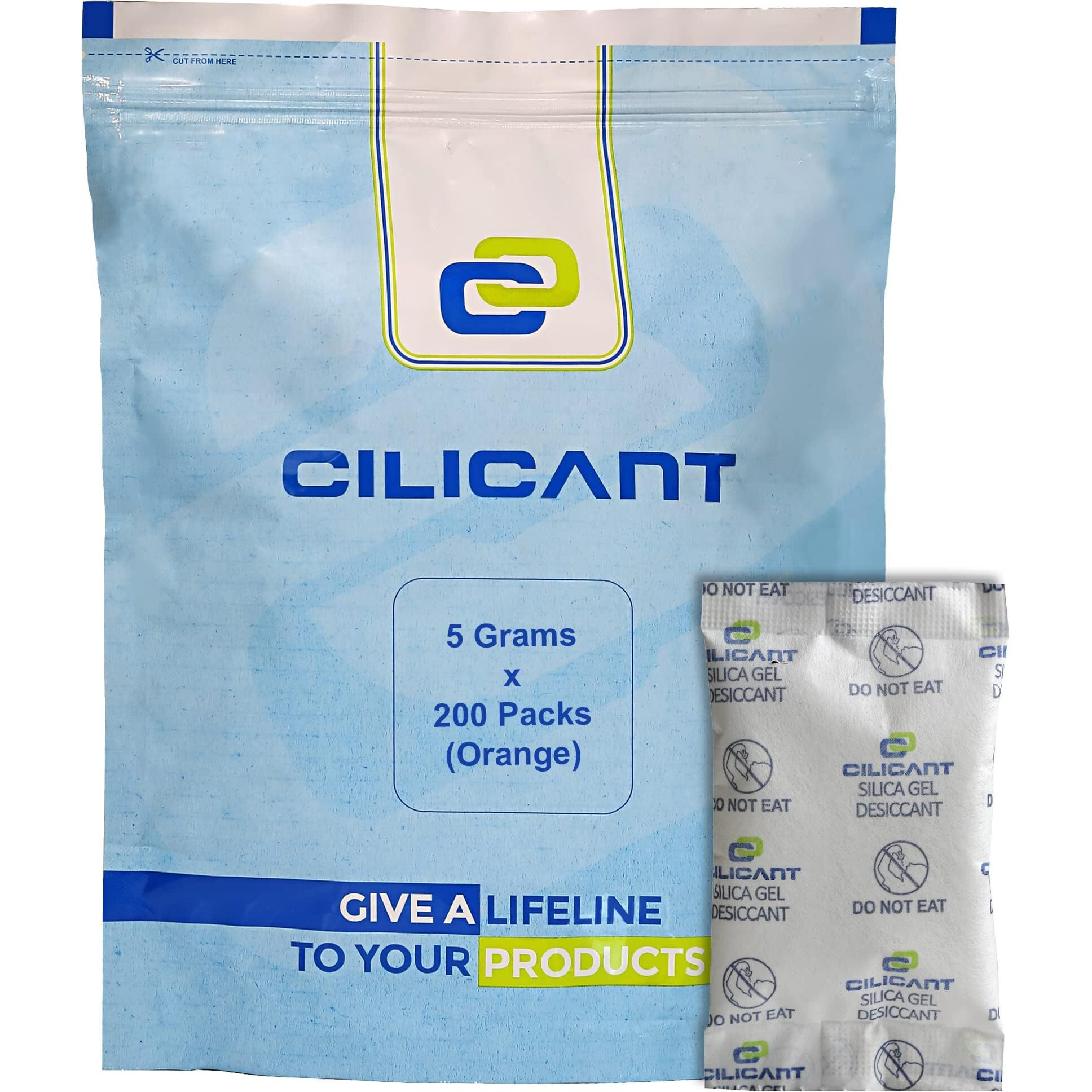 CILICAnT 5 Gram (200 Pcs) Silica Gel Orange Packets Desiccant Dehumidifiers, Indicating Silica Gel Packs for Moisture Absorption (5 Gram X 200 Pcs  1 Kg)