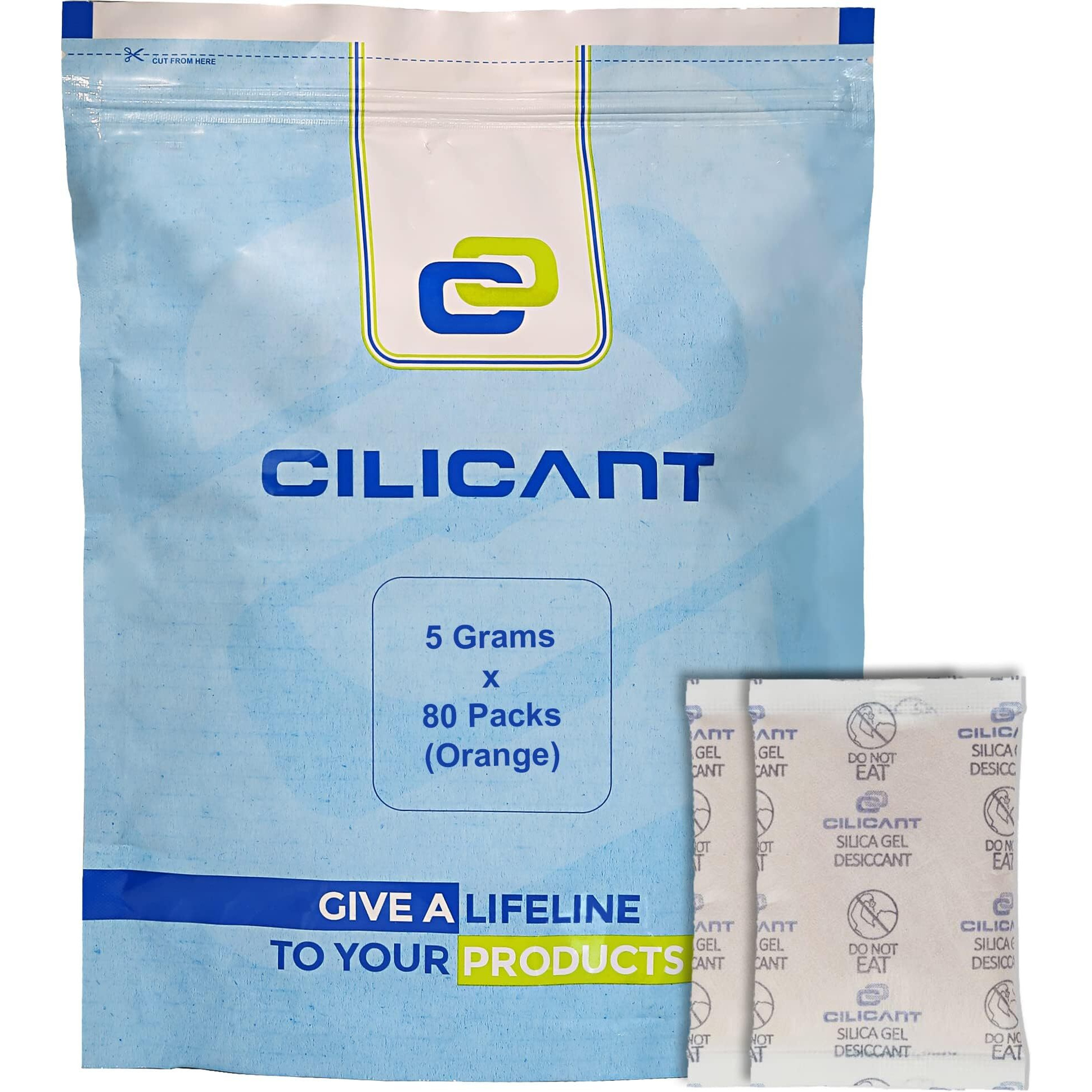 CILICAnT 5 Gram (80 Pcs) Silica Gel Orange Packets Desiccant Dehumidifiers, Indicating Silica Gel Packs for Moisture Absorption (5 Gram X 80 Pcs  400 Gram)