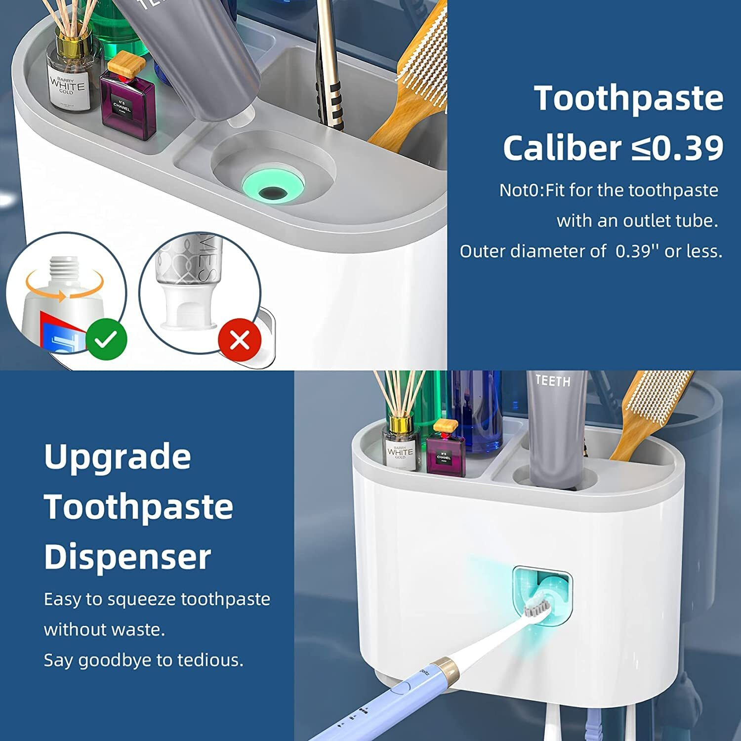 Srxes Toothbrush Holders for Bathroom, Toothbrush Holder Wall Mounted, Toothpaste Dispenser, Brush Holder for Bathroom Wall (1 Cup, White)